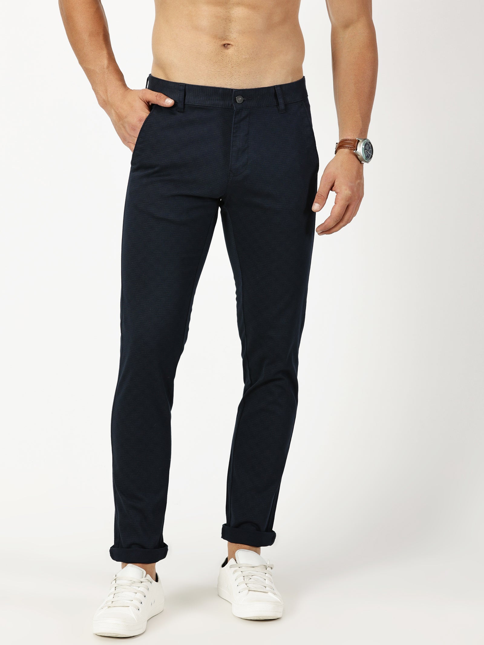 MEN'S NAVY PRINT JASON FIT TROUSER