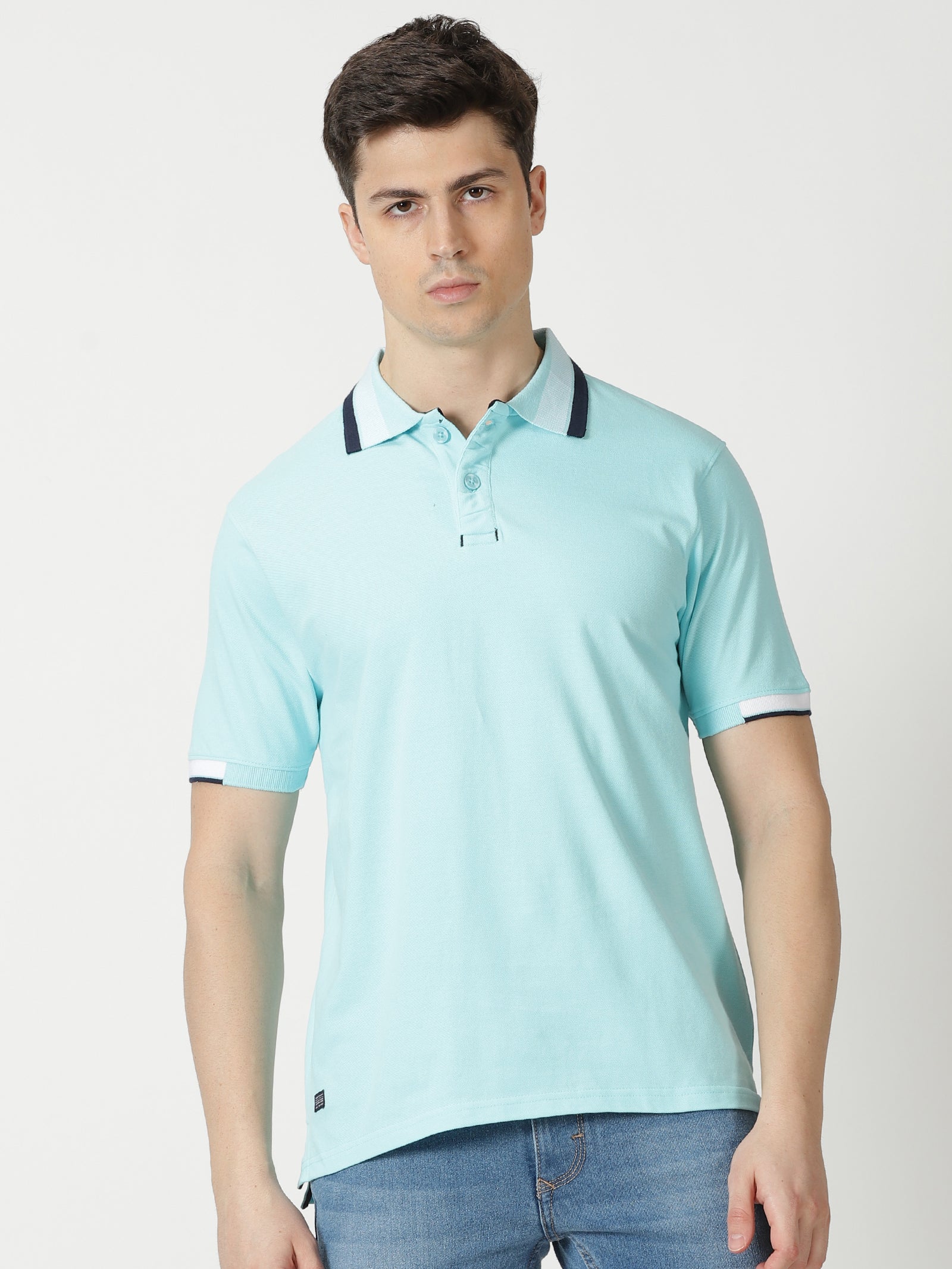 MEN'S BLUE SOLID SLIM FIT POLO T SHIRT