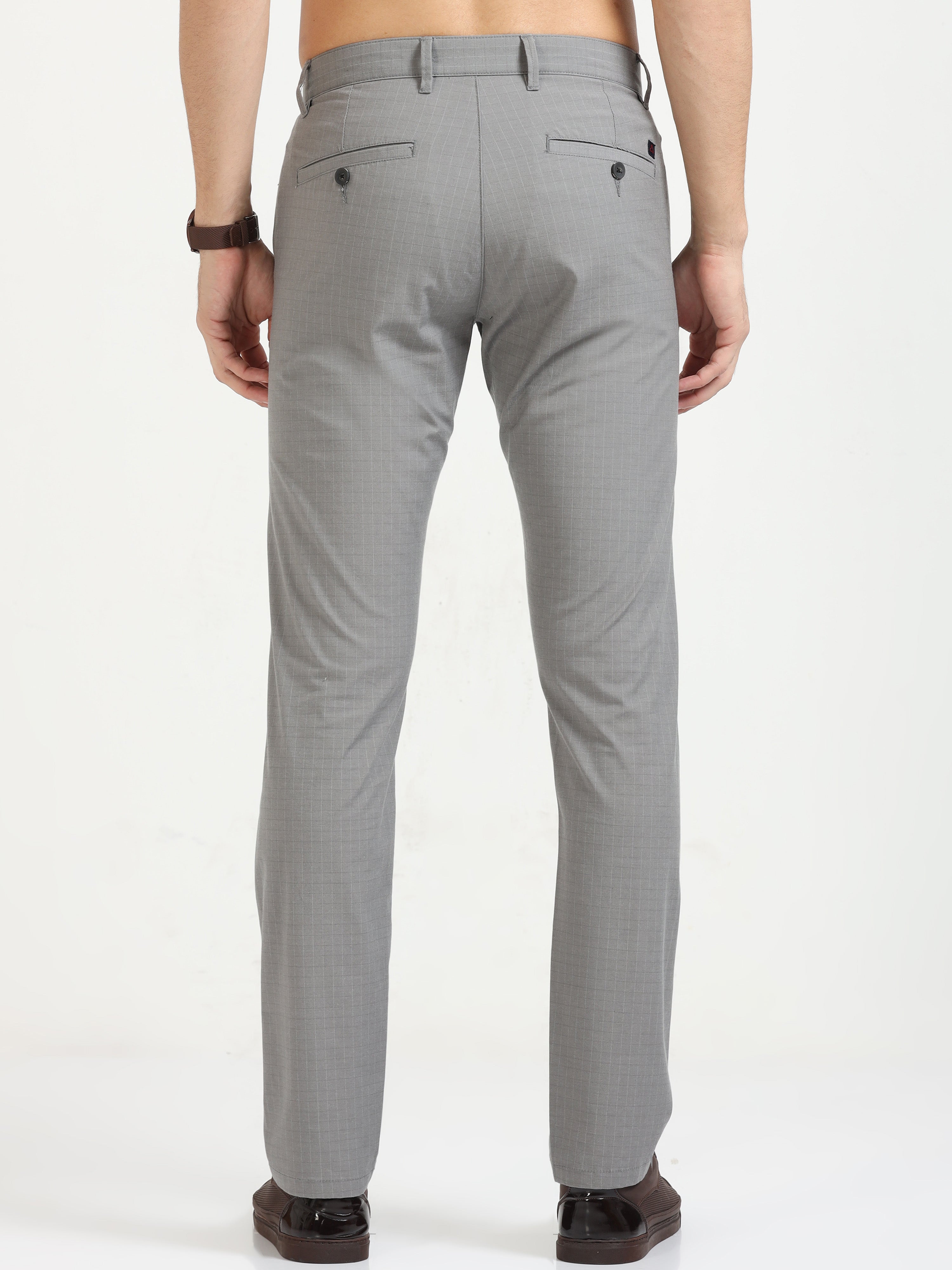 MEN'S GREY CHECKED SLIM FIT TROUSER