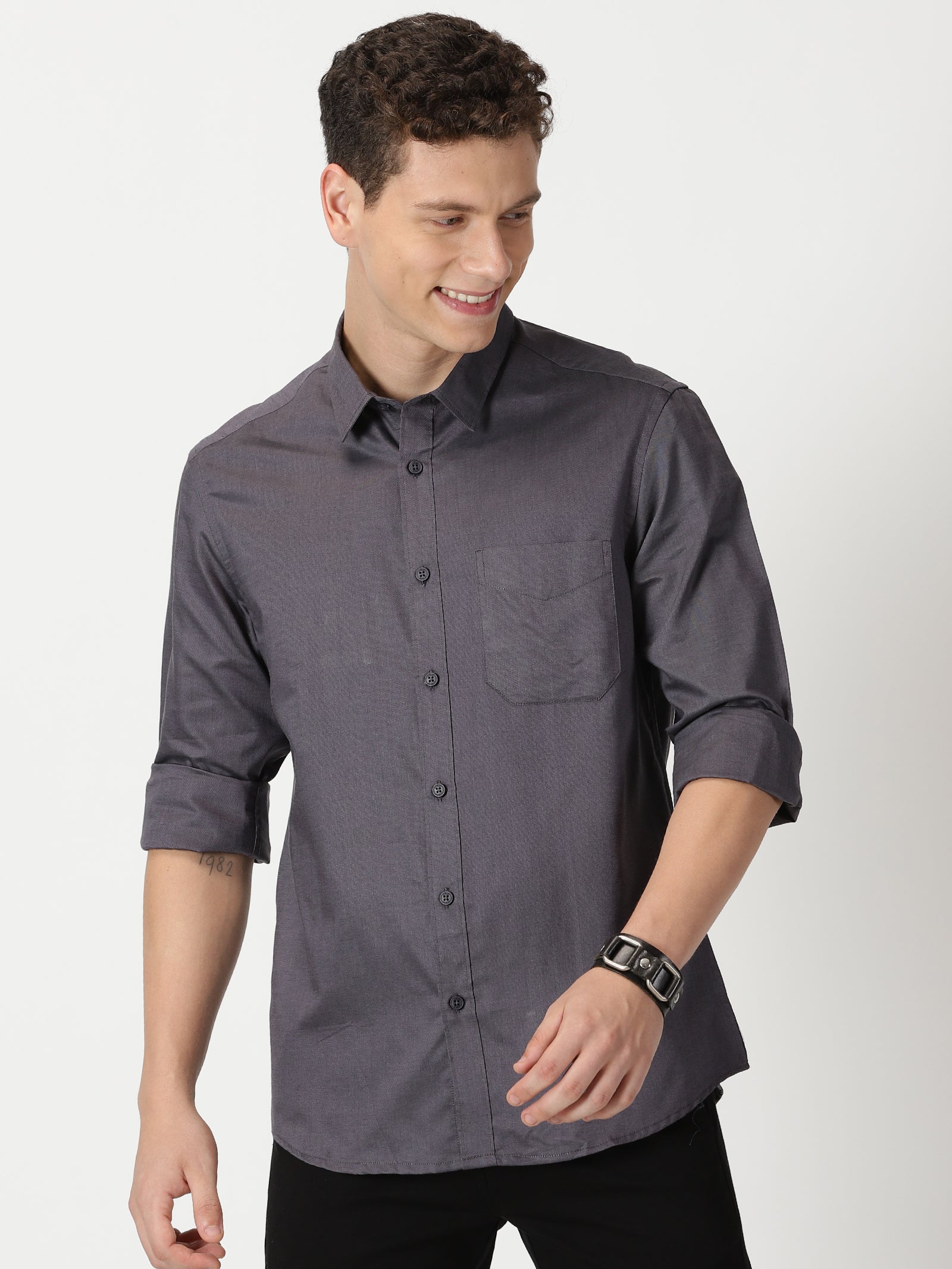 MEN'S  DK GREY PLAIN SLIM FIT SHIRT