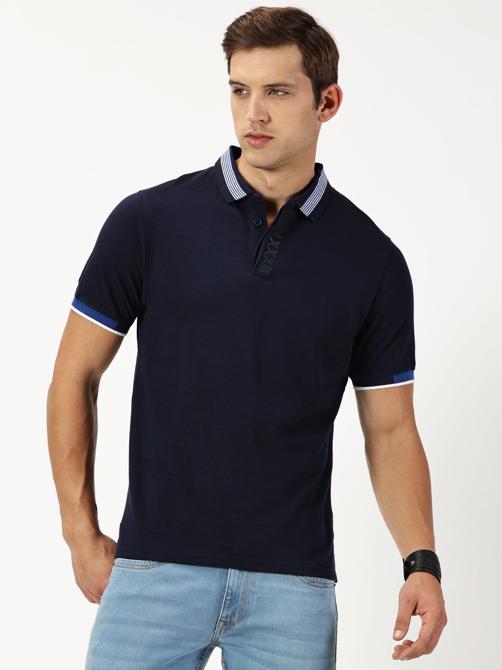 MEN'S NAVY SOLID SLIM FIT POLO T-SHIRT