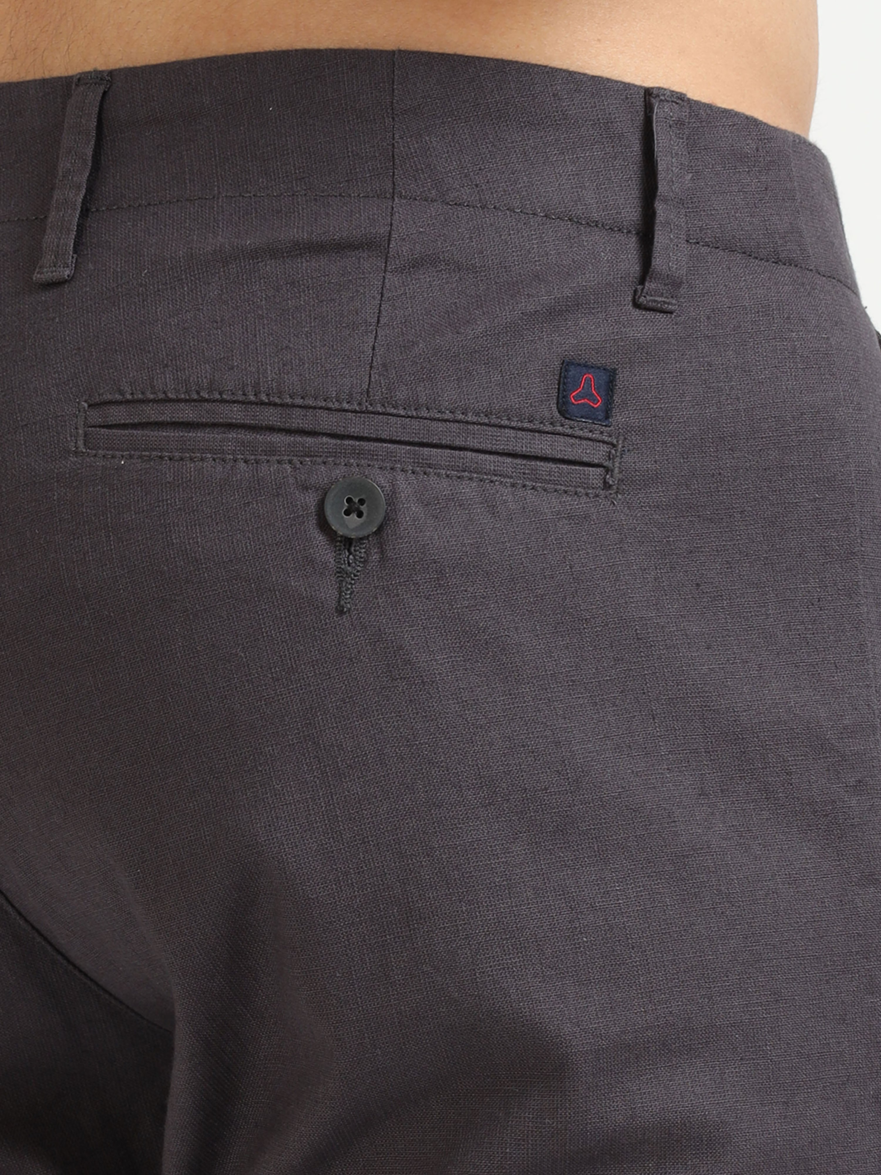 MEN'S GREY SOLID SLIM FIT TROUSER