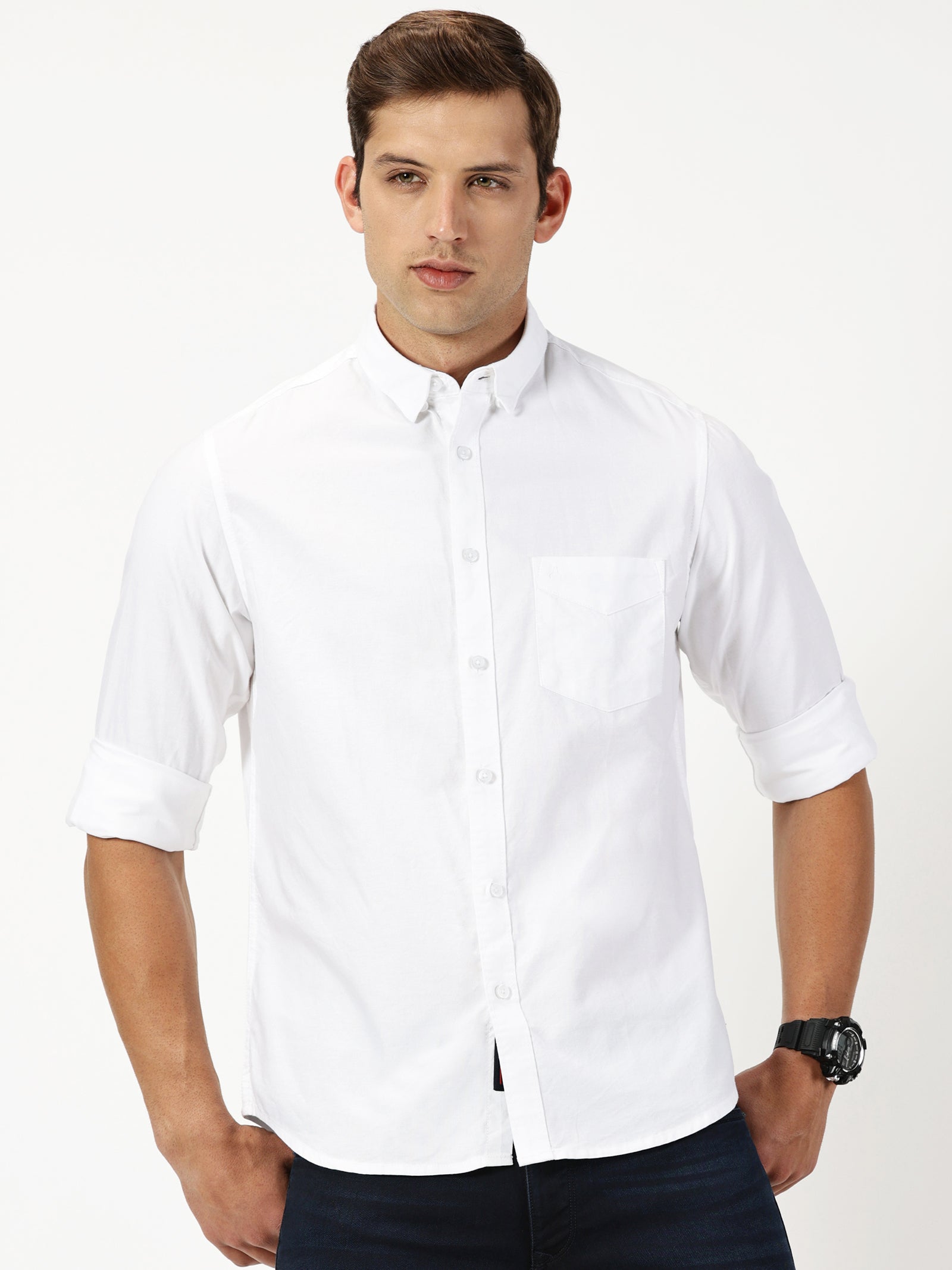 MEN'S WHITE SOLID SLIM FIT SHIRT