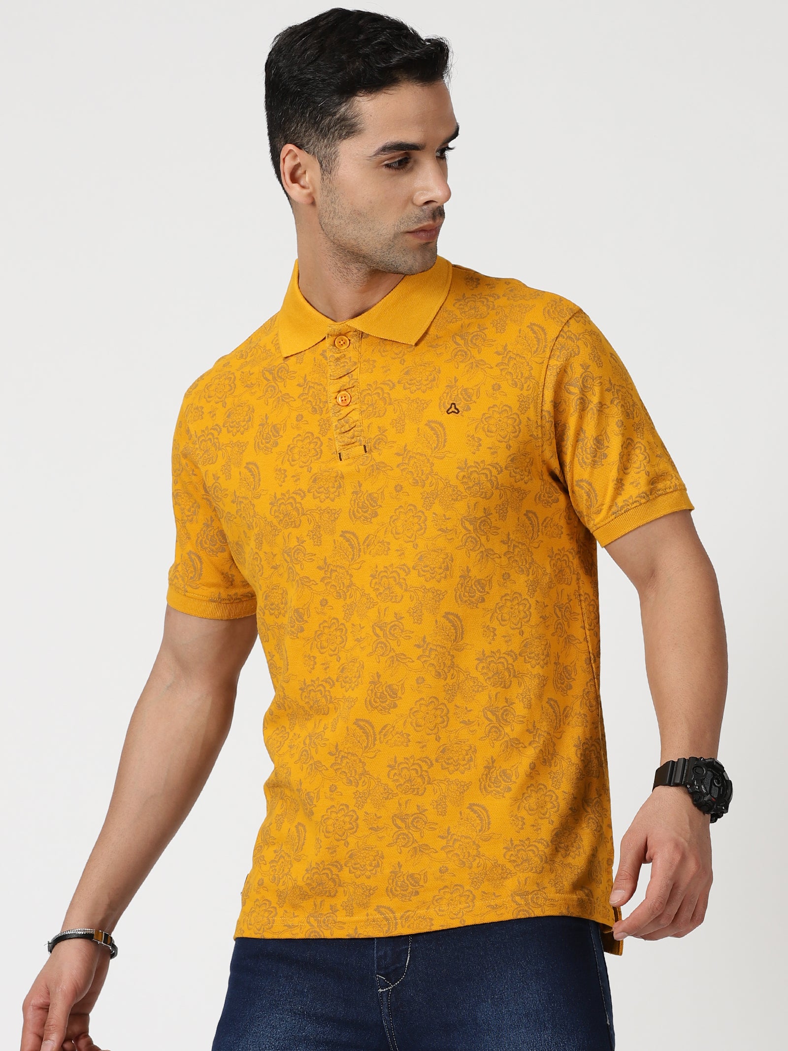 MEN'S LT YELLOW PRINT SLIM FIT T SHIRT