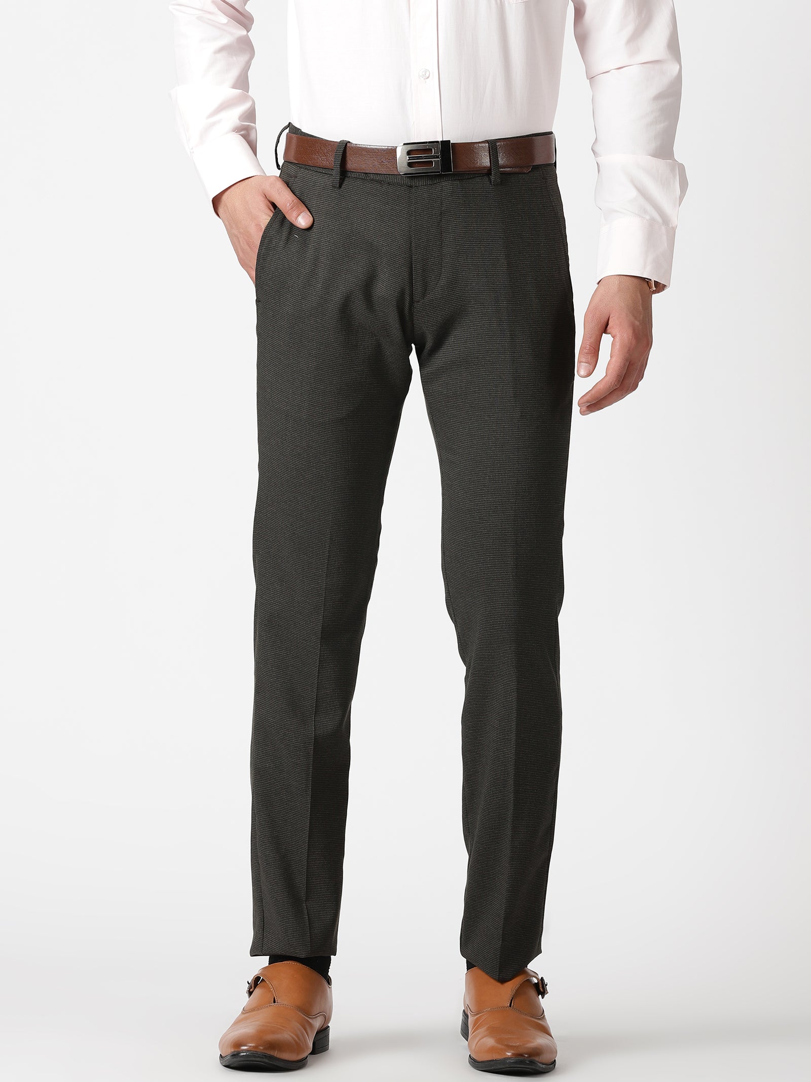 MEN'S DK BROWN SOLID TAPERED FIT TROUSER