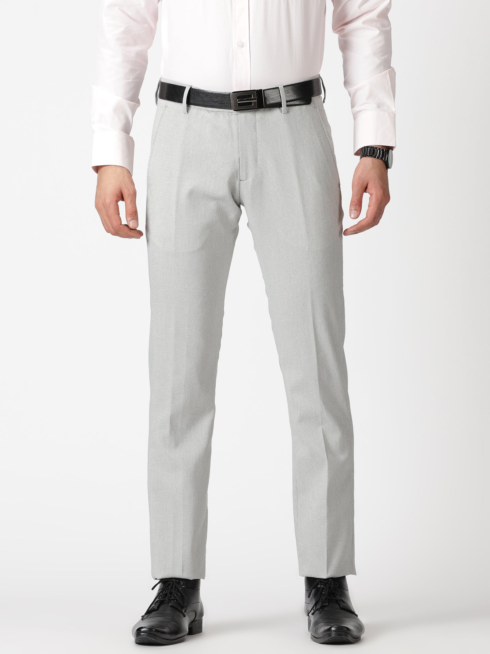 MEN'S LT GREY SOLID TAPERED FIT TROUSER