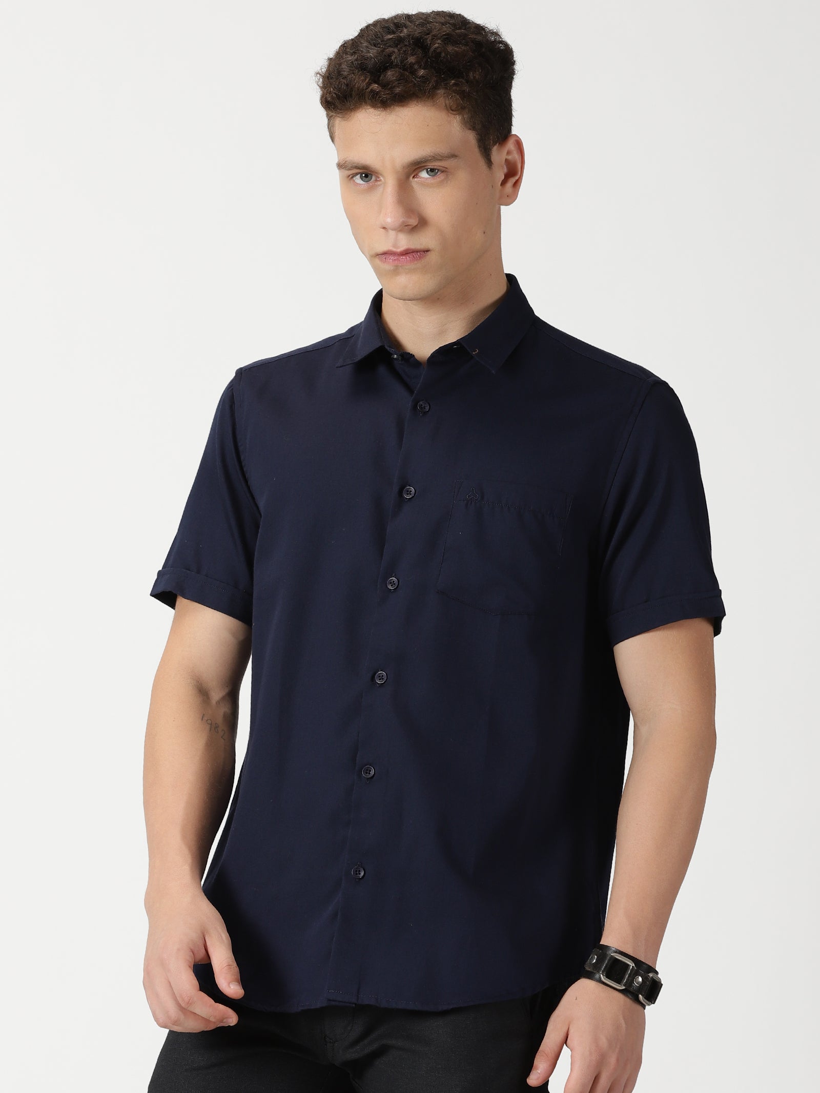 MEN'S NAVY PLAIN SLIM FIT SHIRT