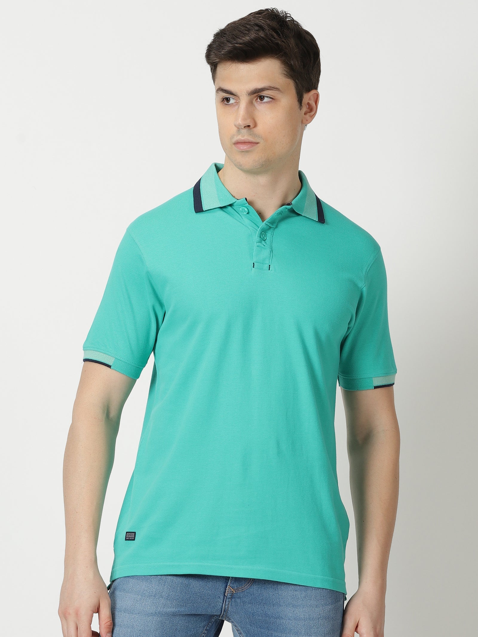 MEN'S GREEN SOLID SLIM FIT POLO T SHIRT