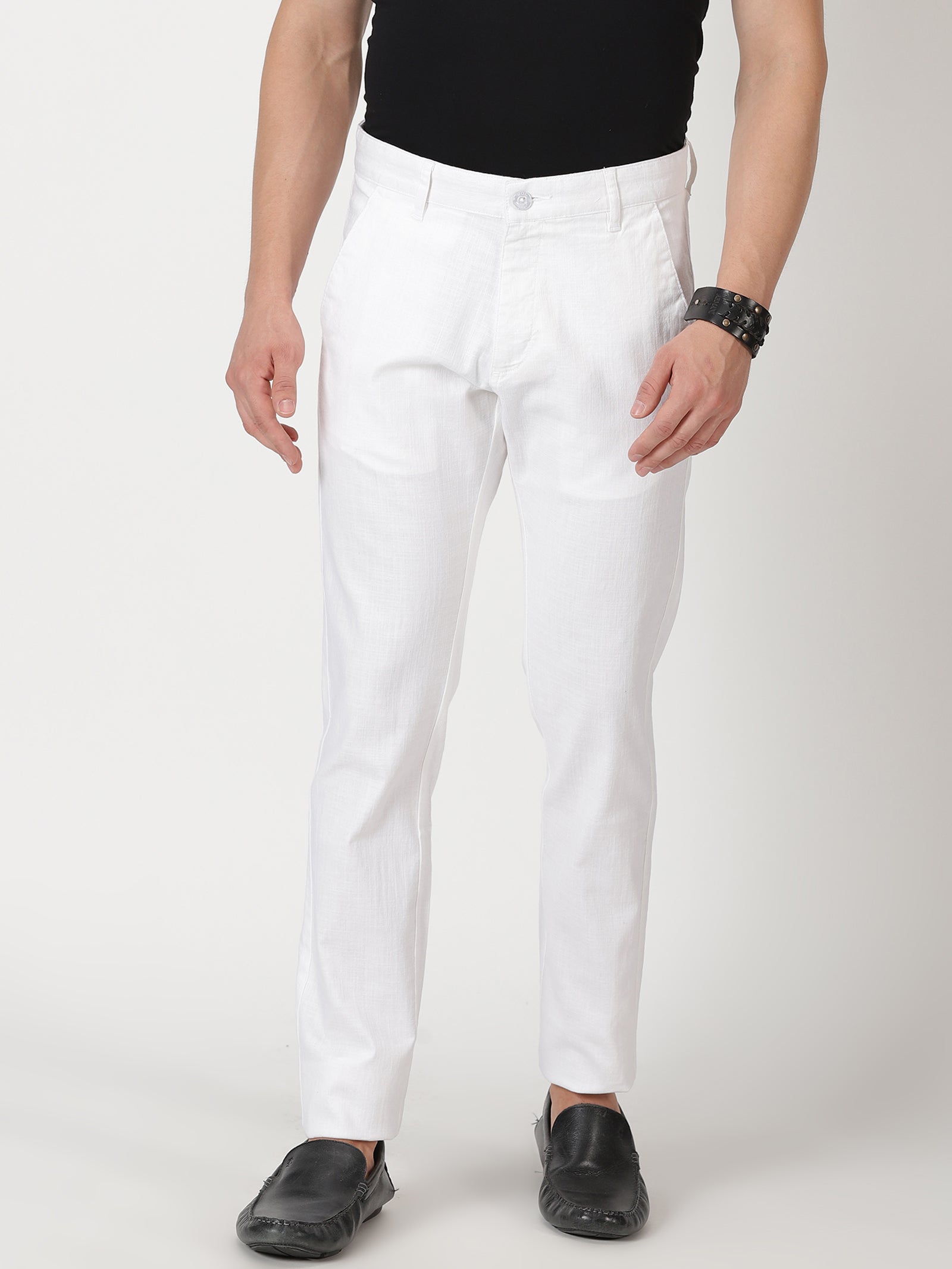 MEN'S WHITE SOLID JASON FIT TROUSER