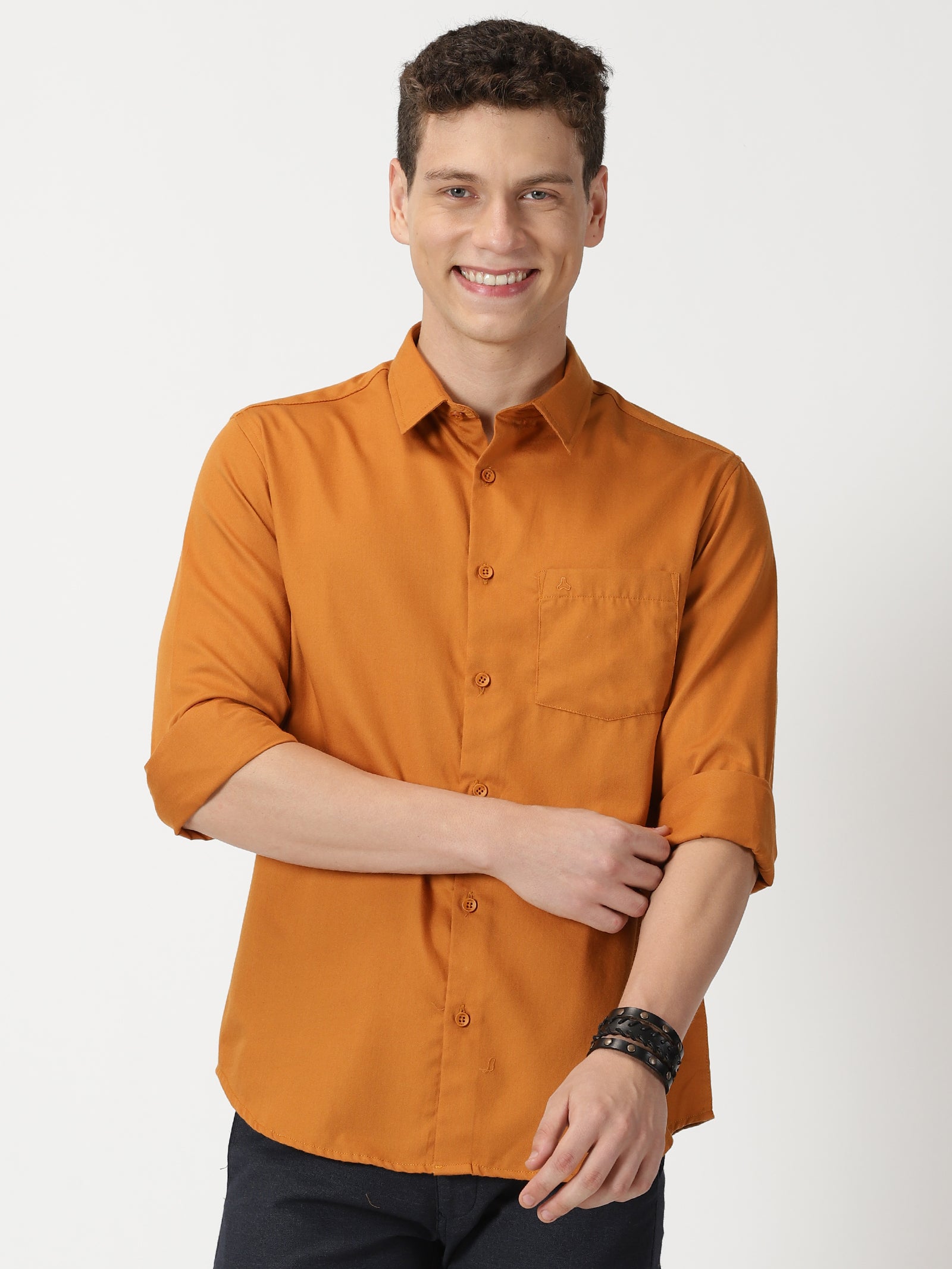 MEN'S RUST PLAIN SLIM FIT SHIRT