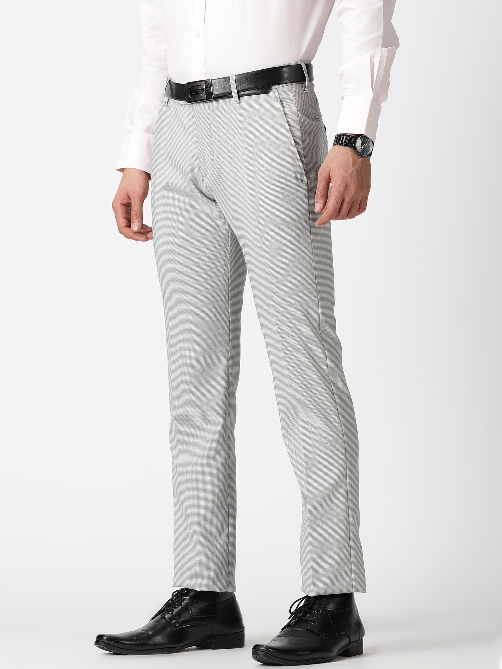 MEN'S LT GREY SOLID TAPERED FIT TROUSER