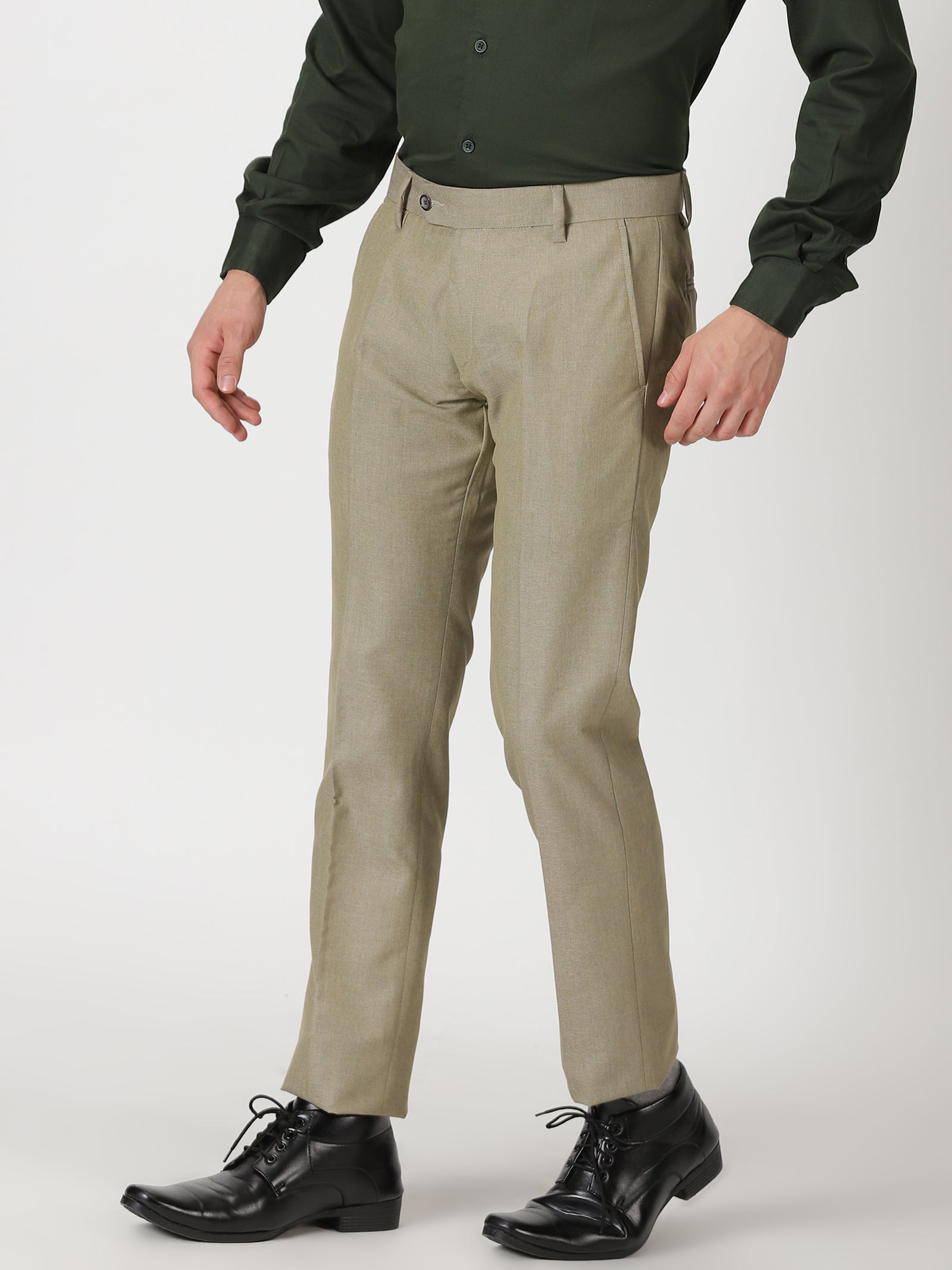 MENS KHAKI SOLID TAPERED FIT TROUSER  JDC Store Online Shopping