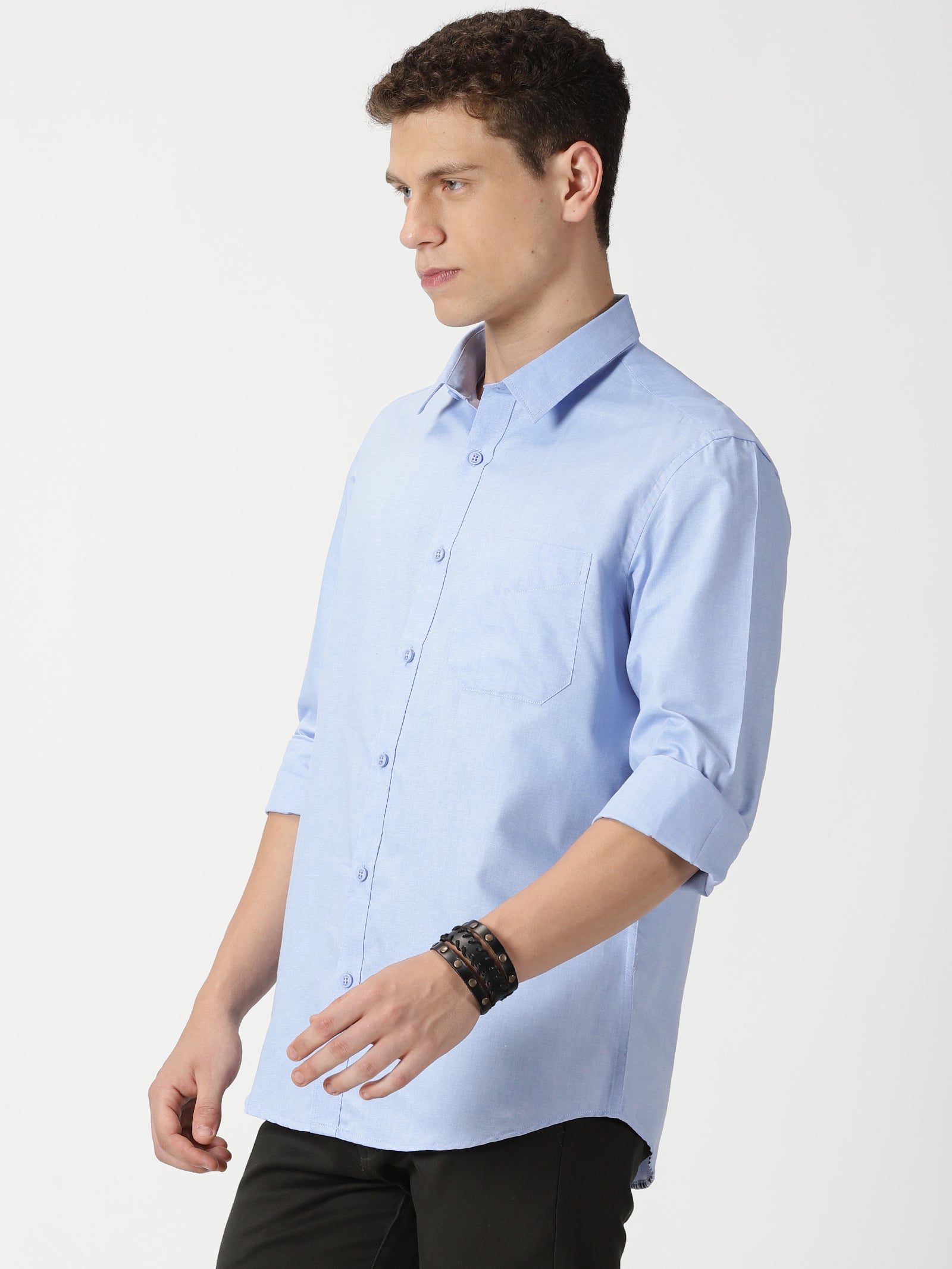 MEN'S LT BLUE PLAIN SLIM FIT SHIRT