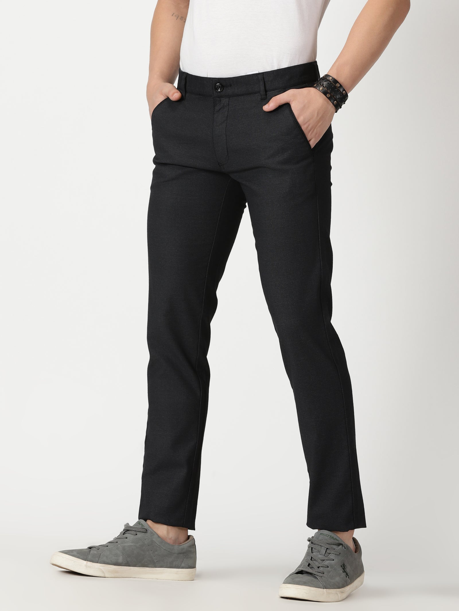 MEN'S GREY SOLID JASON FIT TROUSER