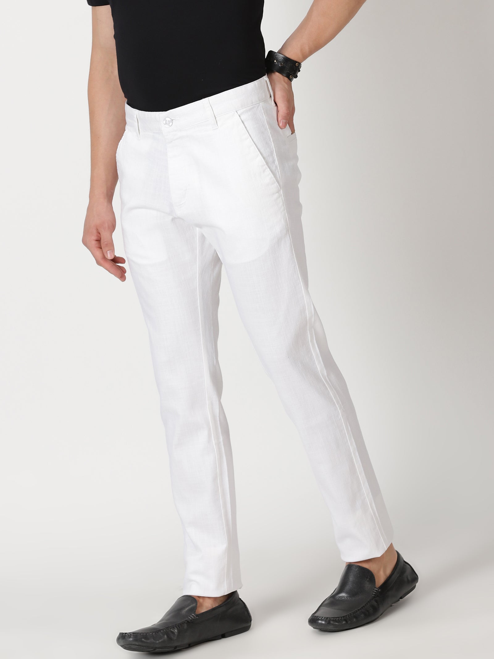 MEN'S WHITE SOLID JASON FIT TROUSER