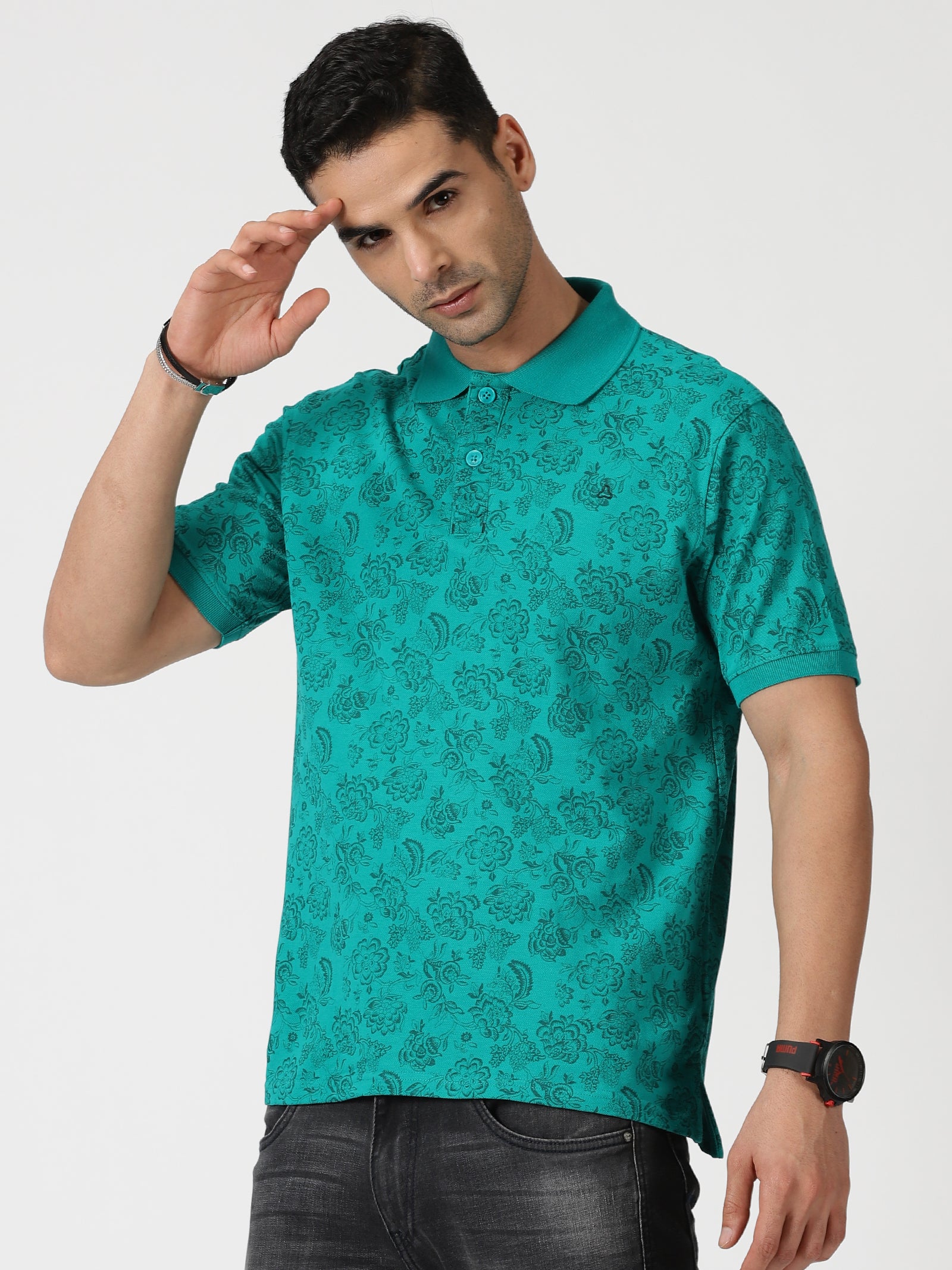 MEN'S LT GREEN PRINT SLIM FIT T SHIRT