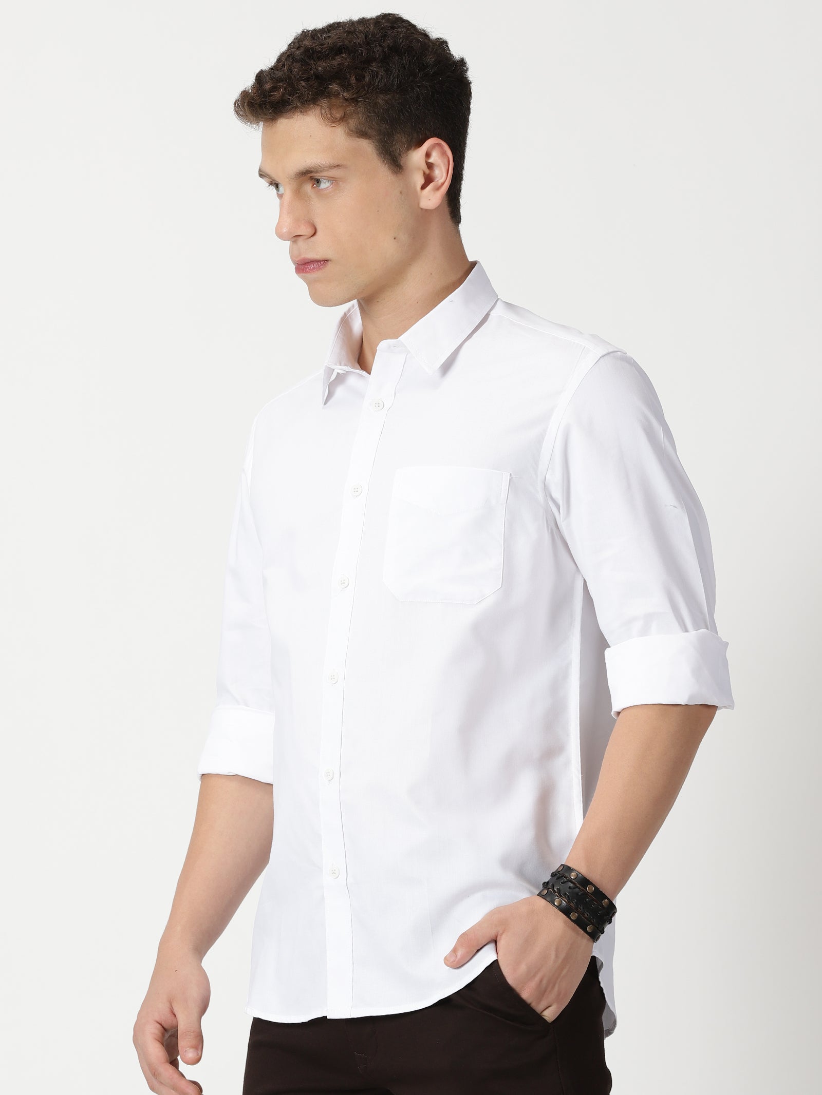 MEN'S WHITE PLAIN SLIM FIT SHIRT