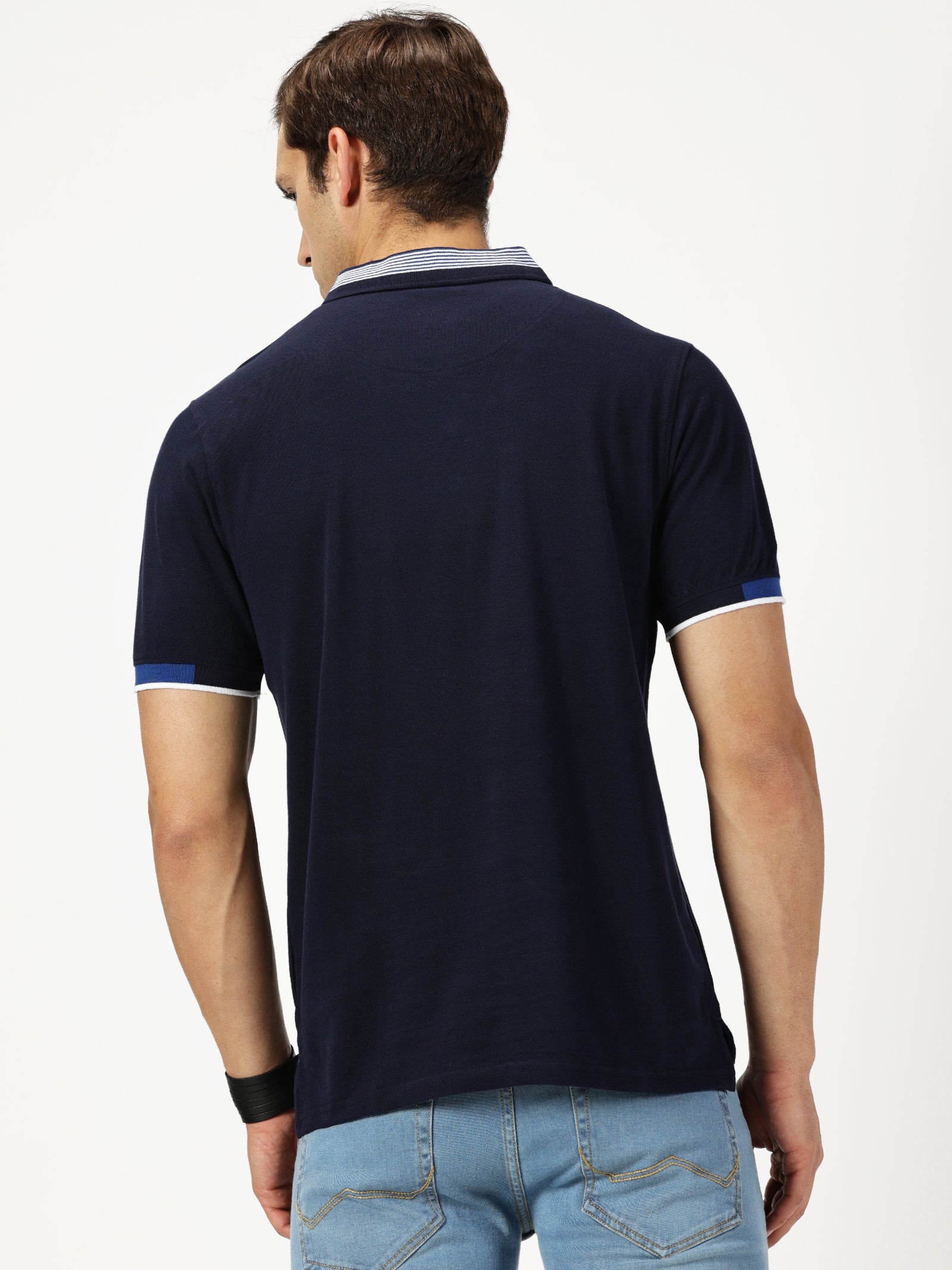 MEN'S NAVY SOLID SLIM FIT POLO T-SHIRT