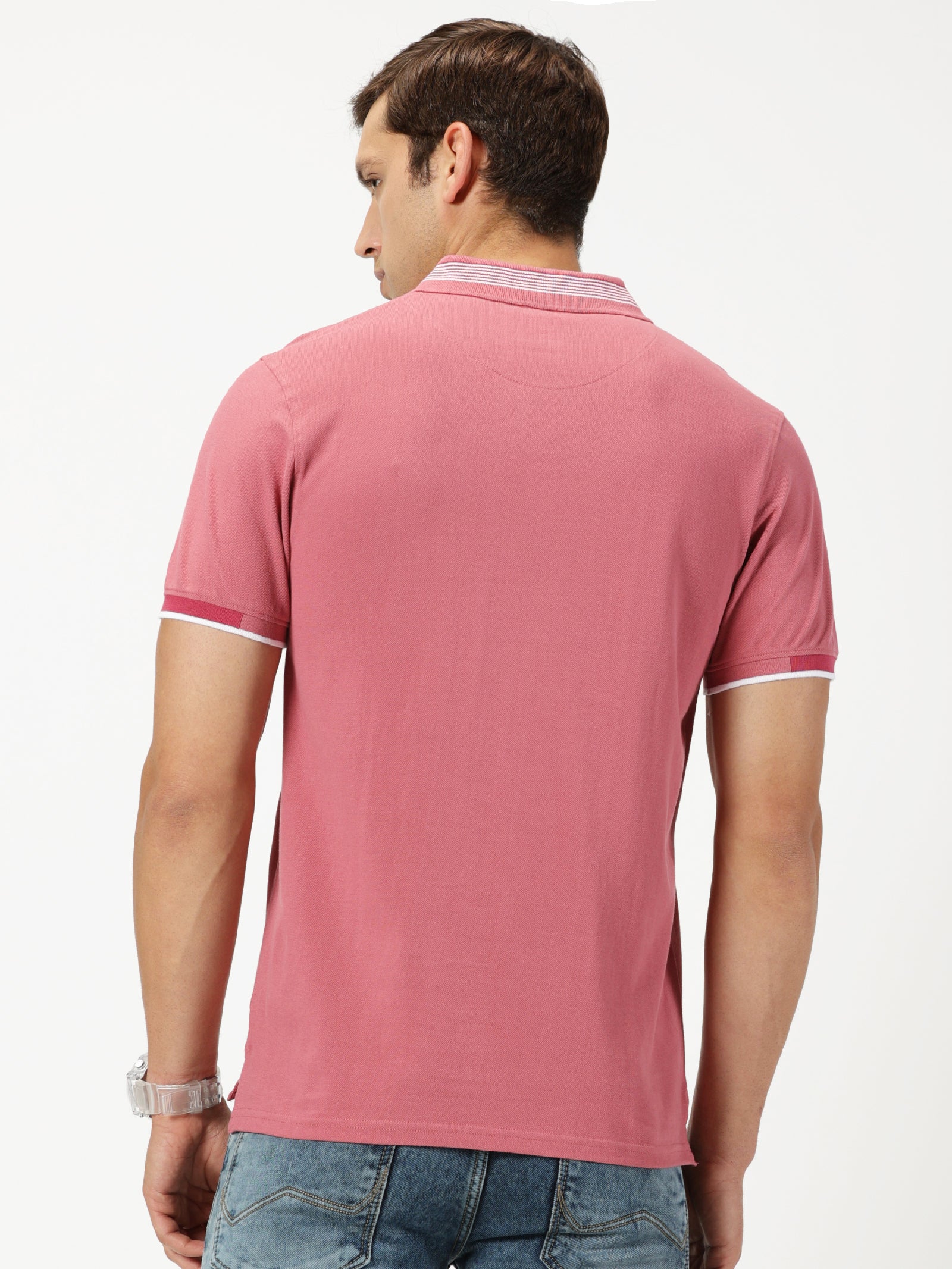 MEN'S PINK SOLID SLIM FIT  POLO T-SHIRT