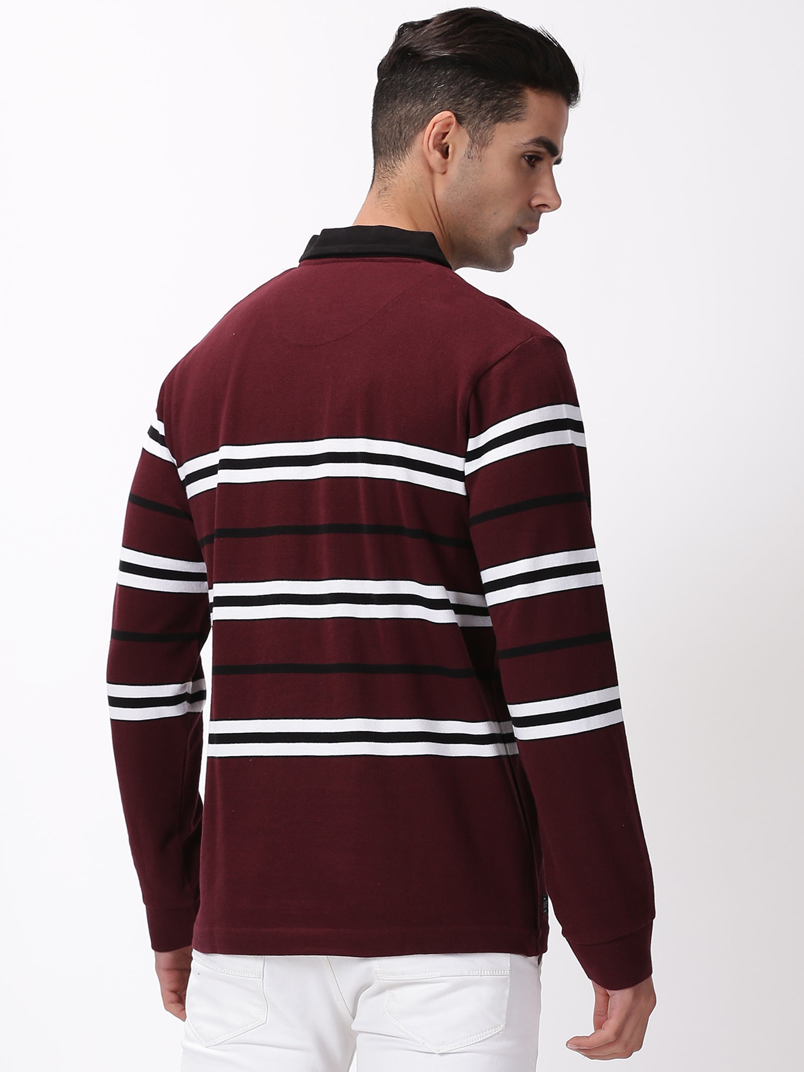 MEN'S MAROON STRIPE SLIM FIT T SHIRT