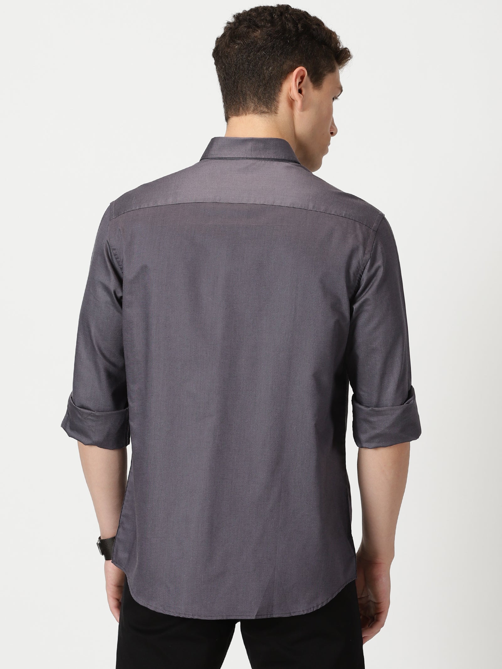 MEN'S  DK GREY PLAIN SLIM FIT SHIRT