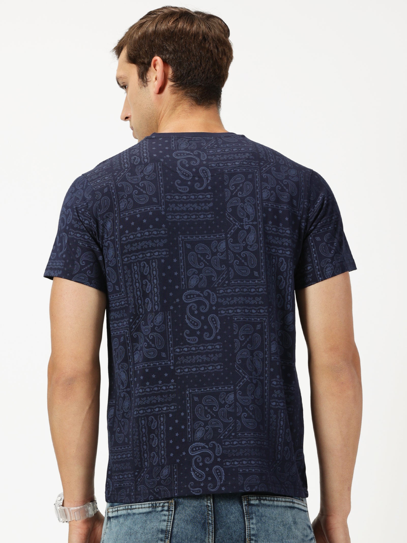 MEN'S NAVY PRINT SLIM FIT T-SHIRT