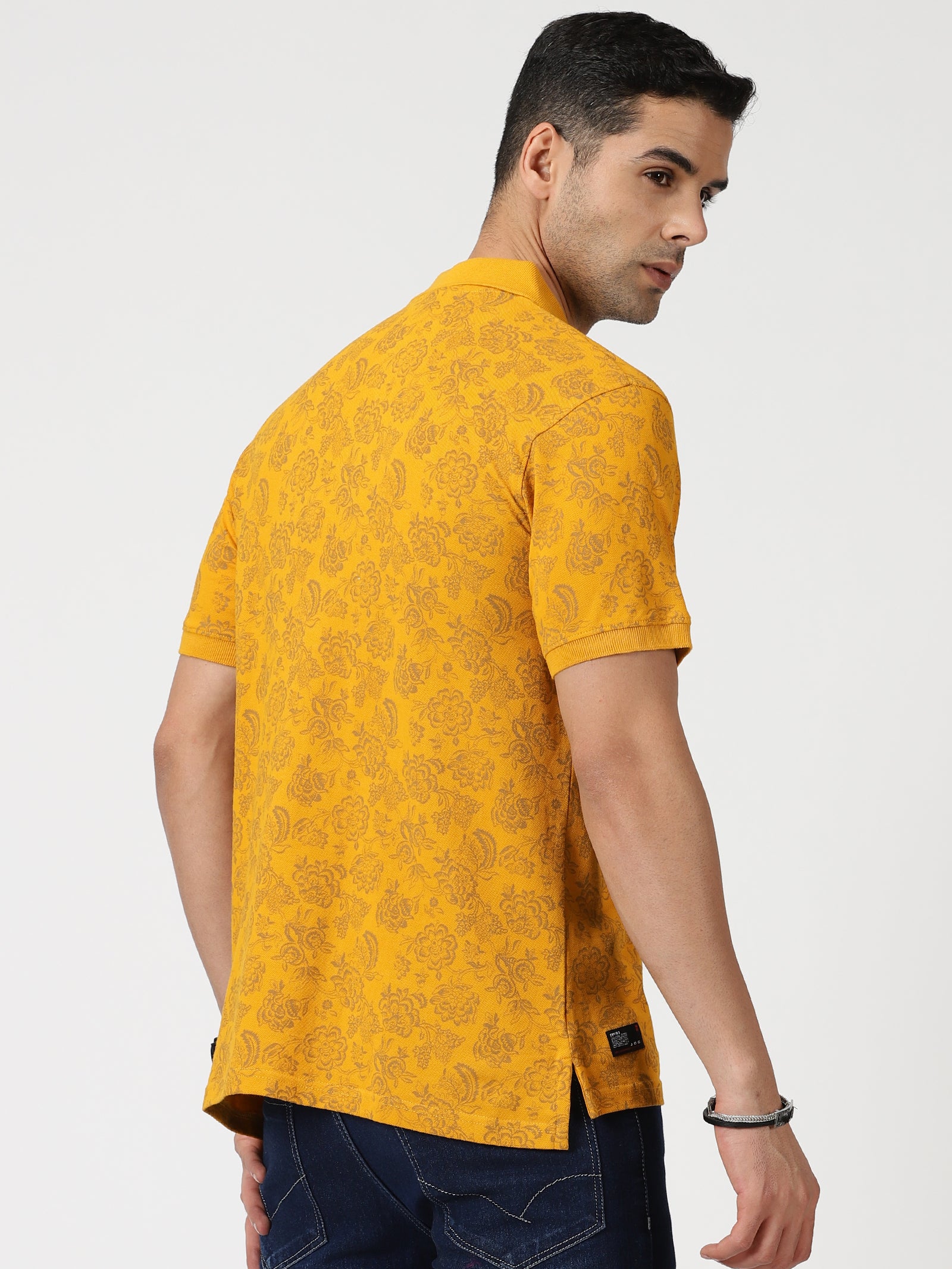 MEN'S LT YELLOW PRINT SLIM FIT T SHIRT