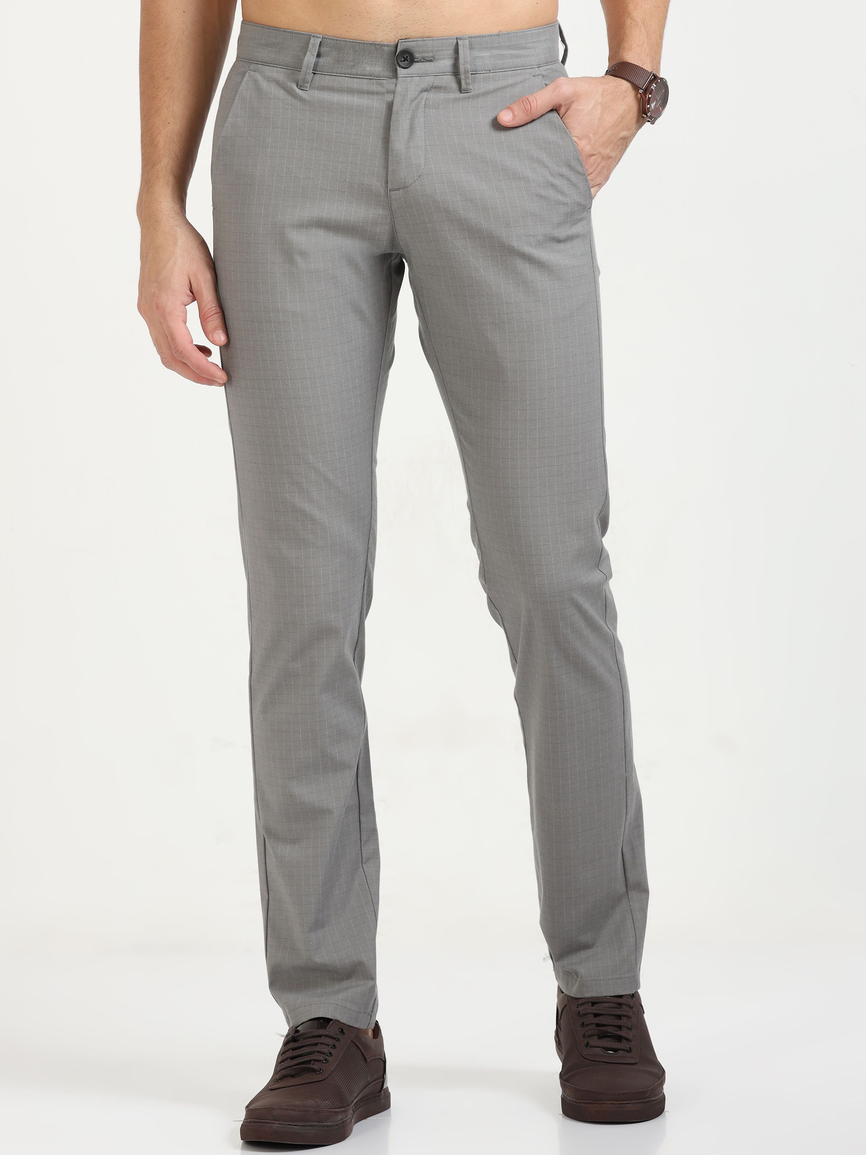 MEN'S GREY CHECKED SLIM FIT TROUSER