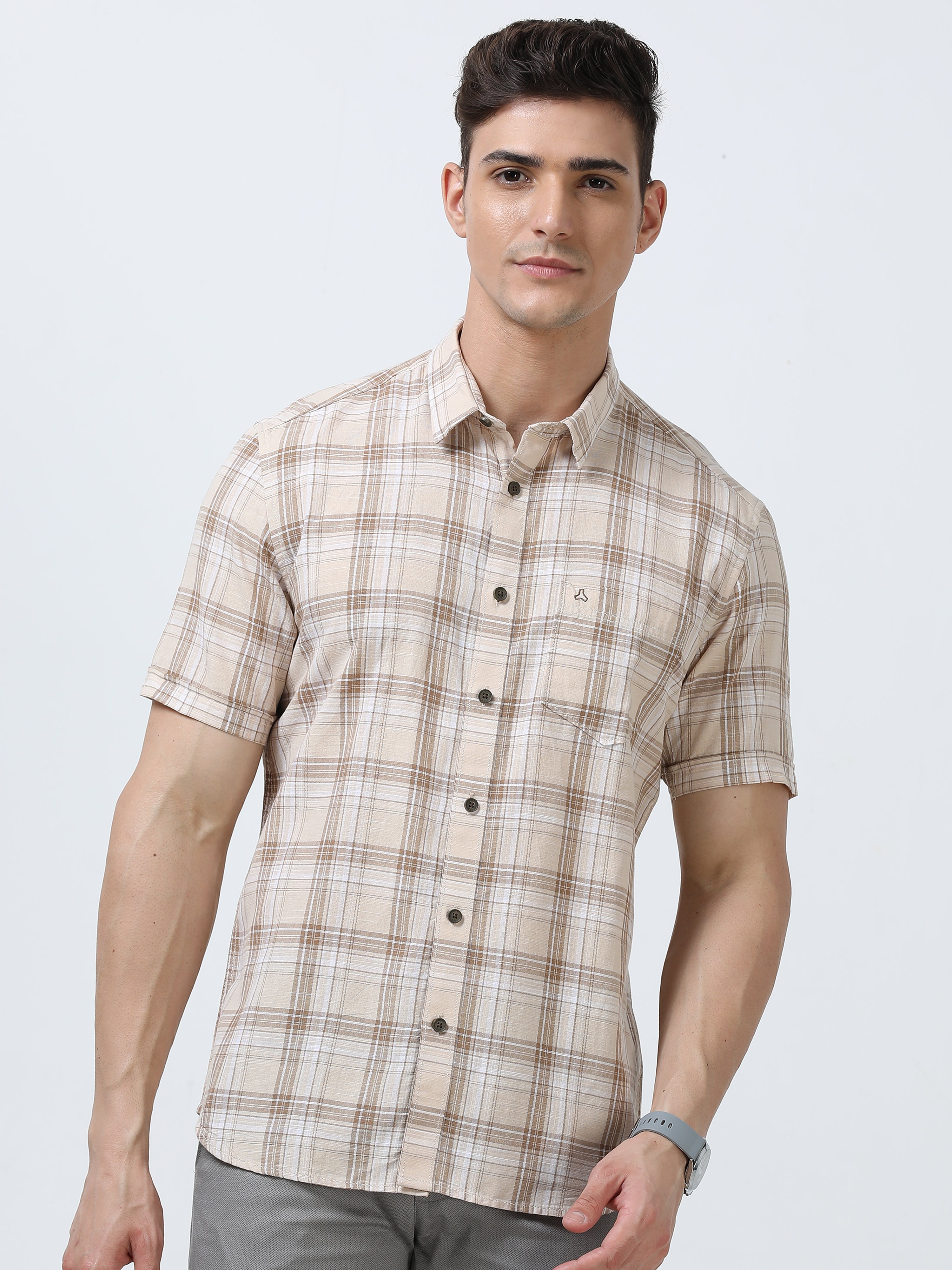 MEN'S BROWN CHECKS SLIM FIT SHIRT