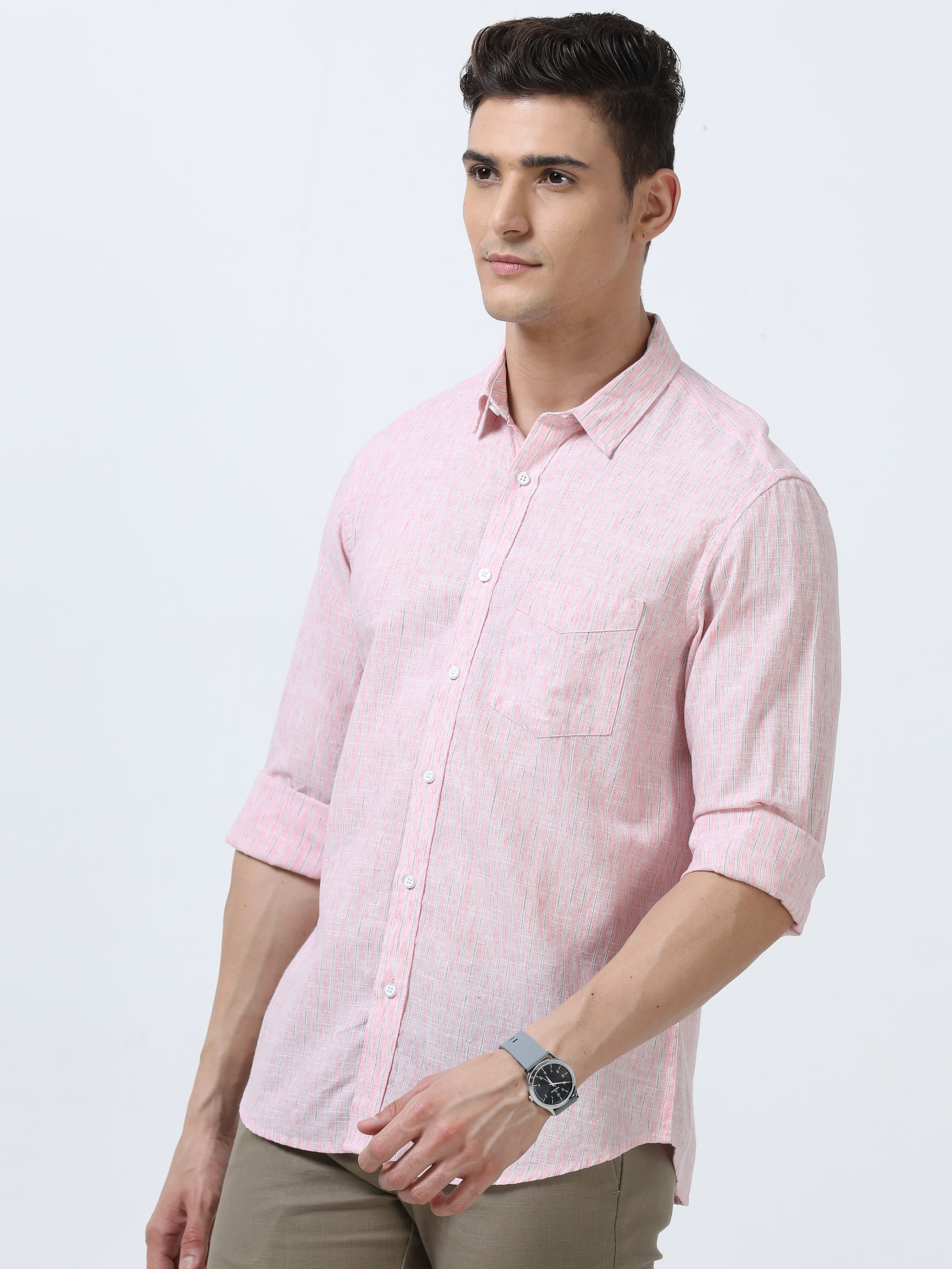 MEN'S PINK STRIPES  SLIM FIT SHIRT