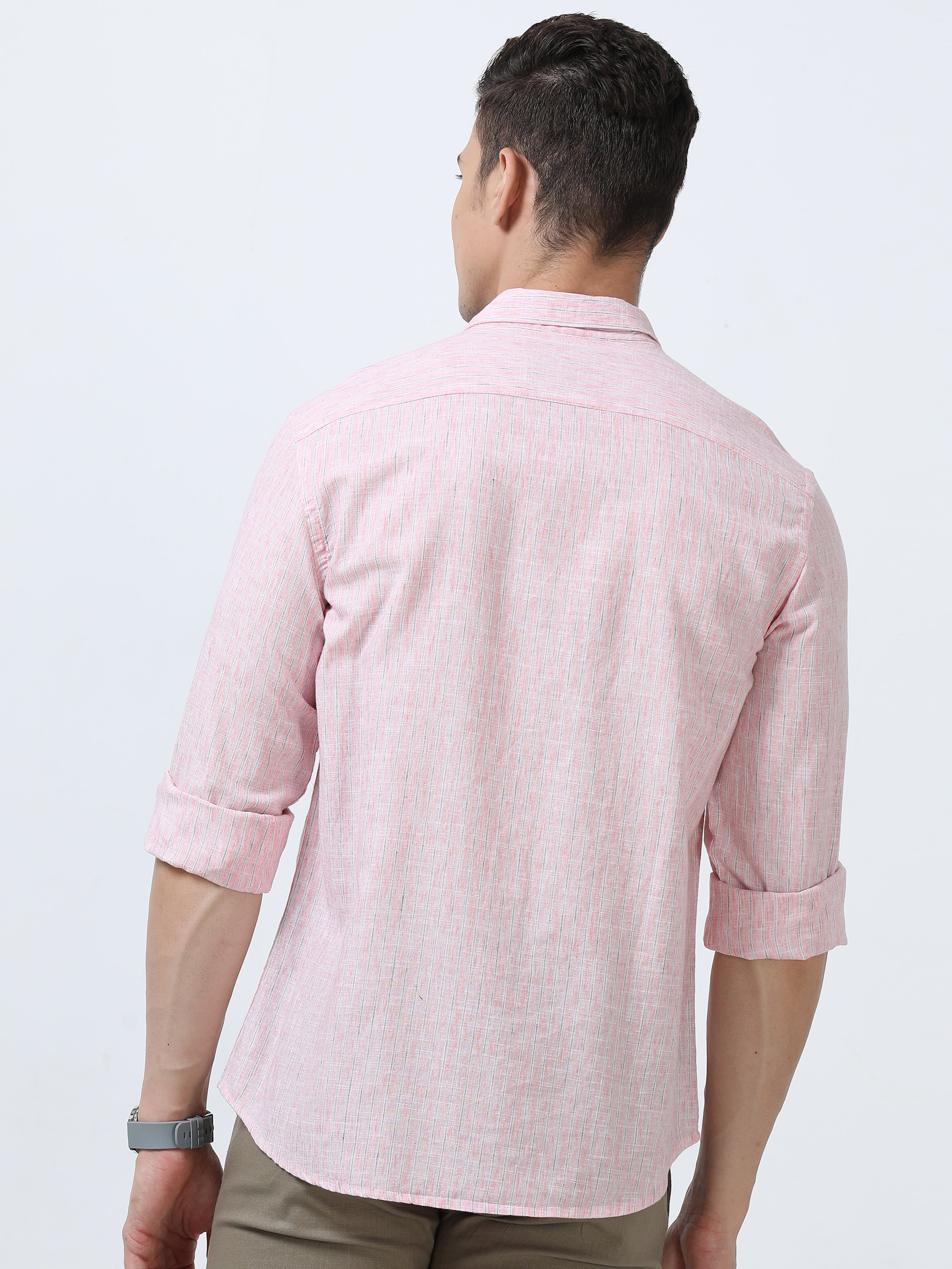 MEN'S PINK STRIPES  SLIM FIT SHIRT