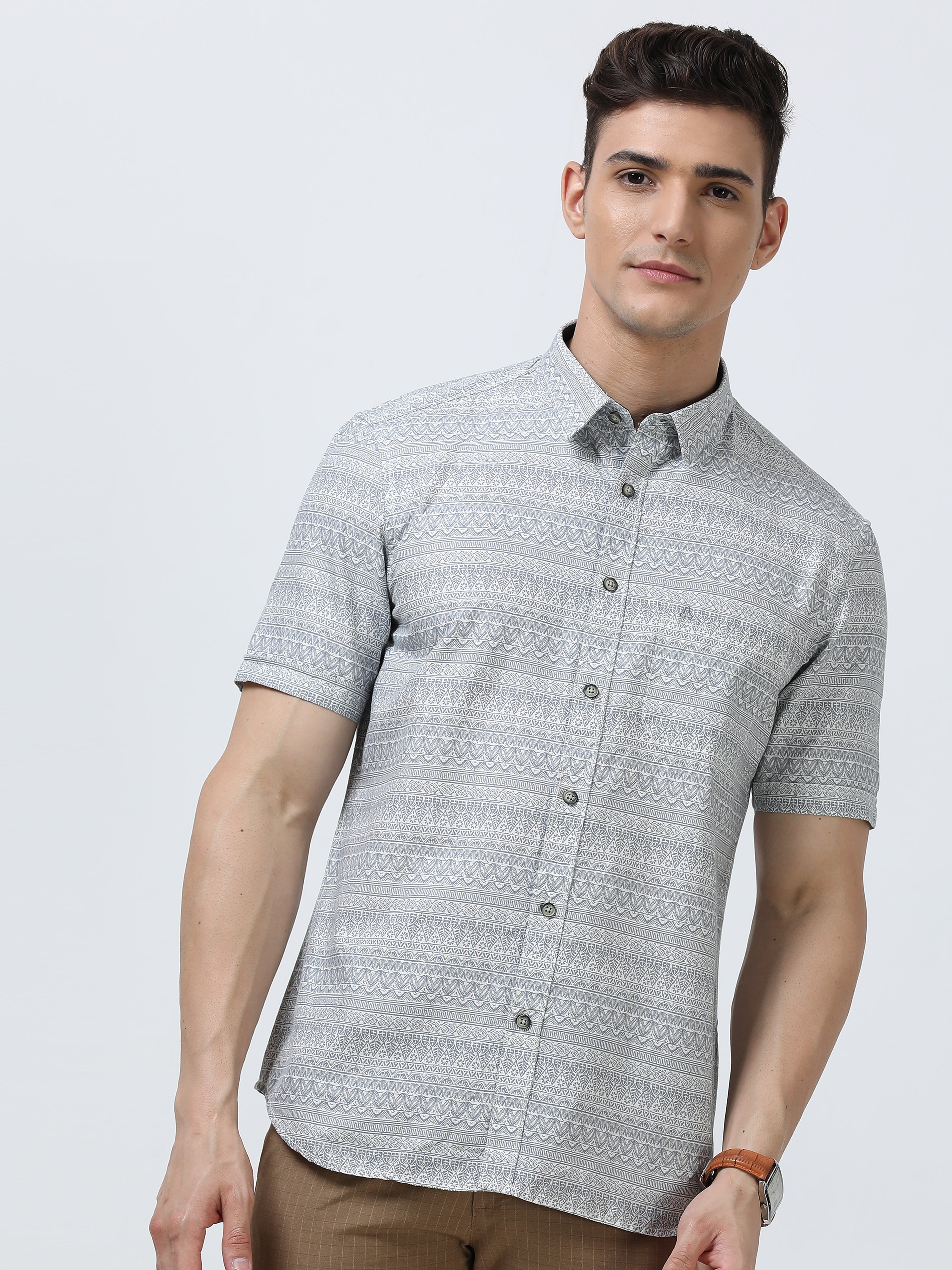 MEN'S GREY PRINT SLIM FIT SHIRT