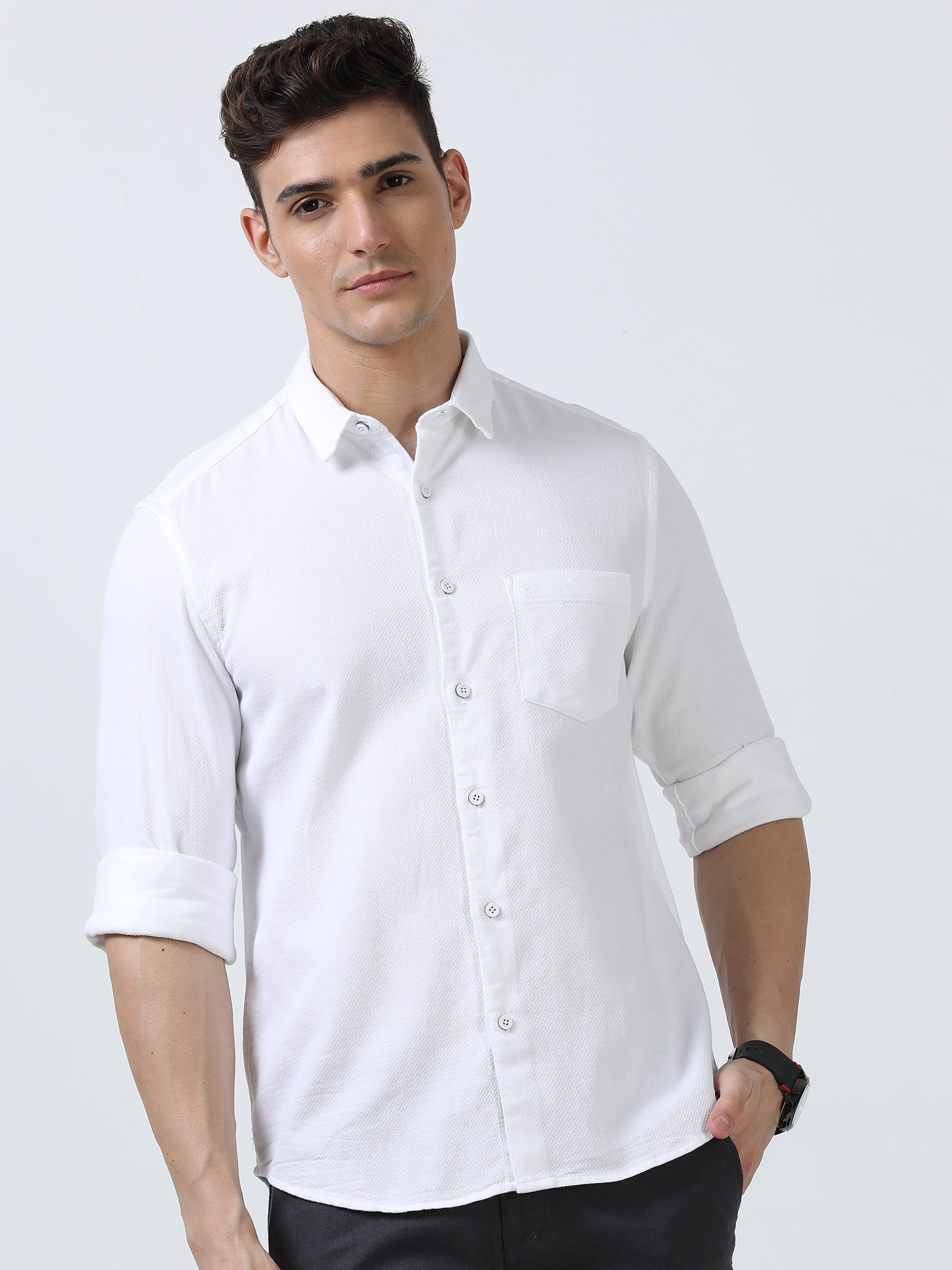 MEN'S WHITE SOLID SLIM FIT SHIRT