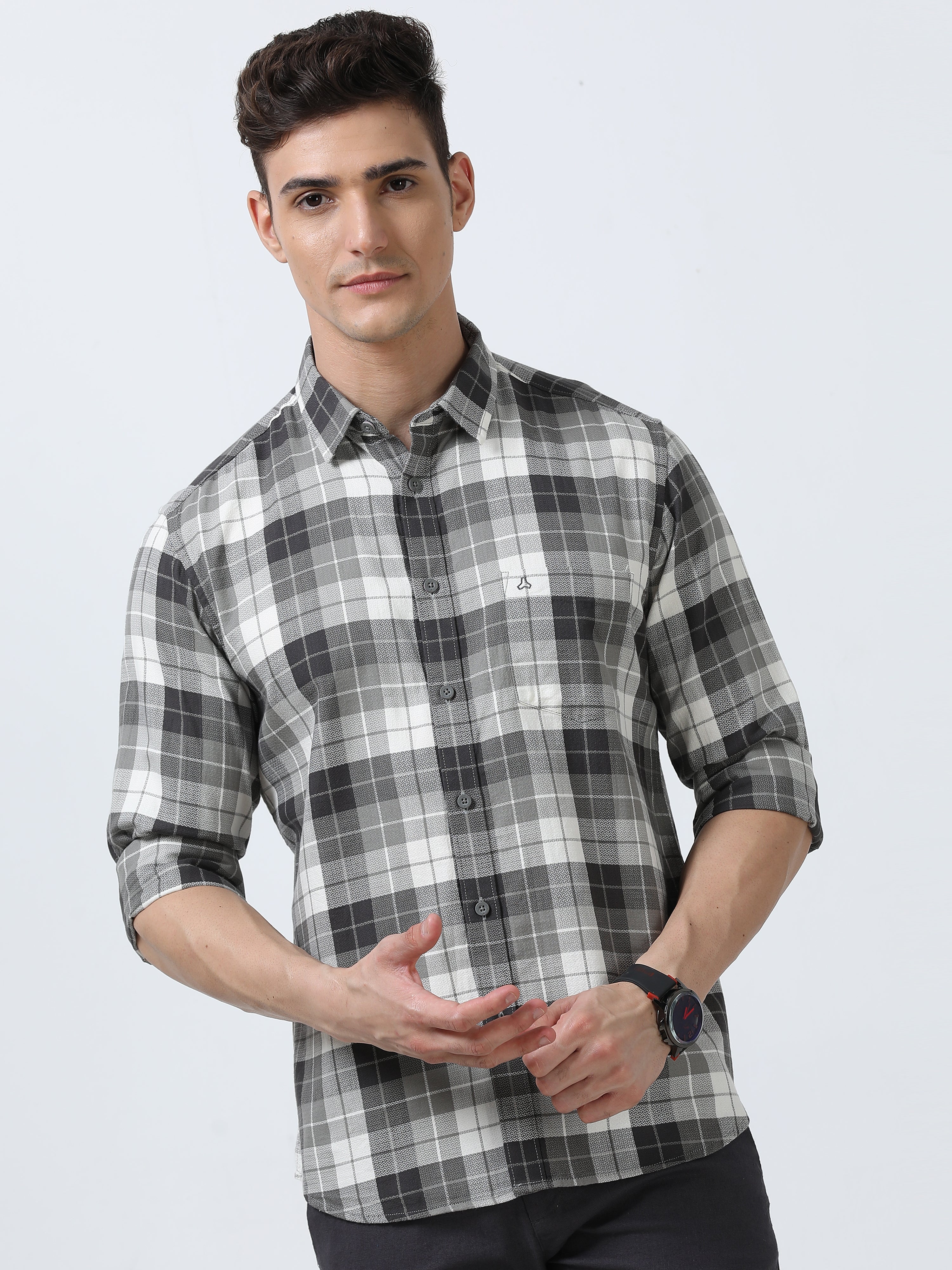 MEN'S DK.GREY CHECKS SLIM FIT SHIRT