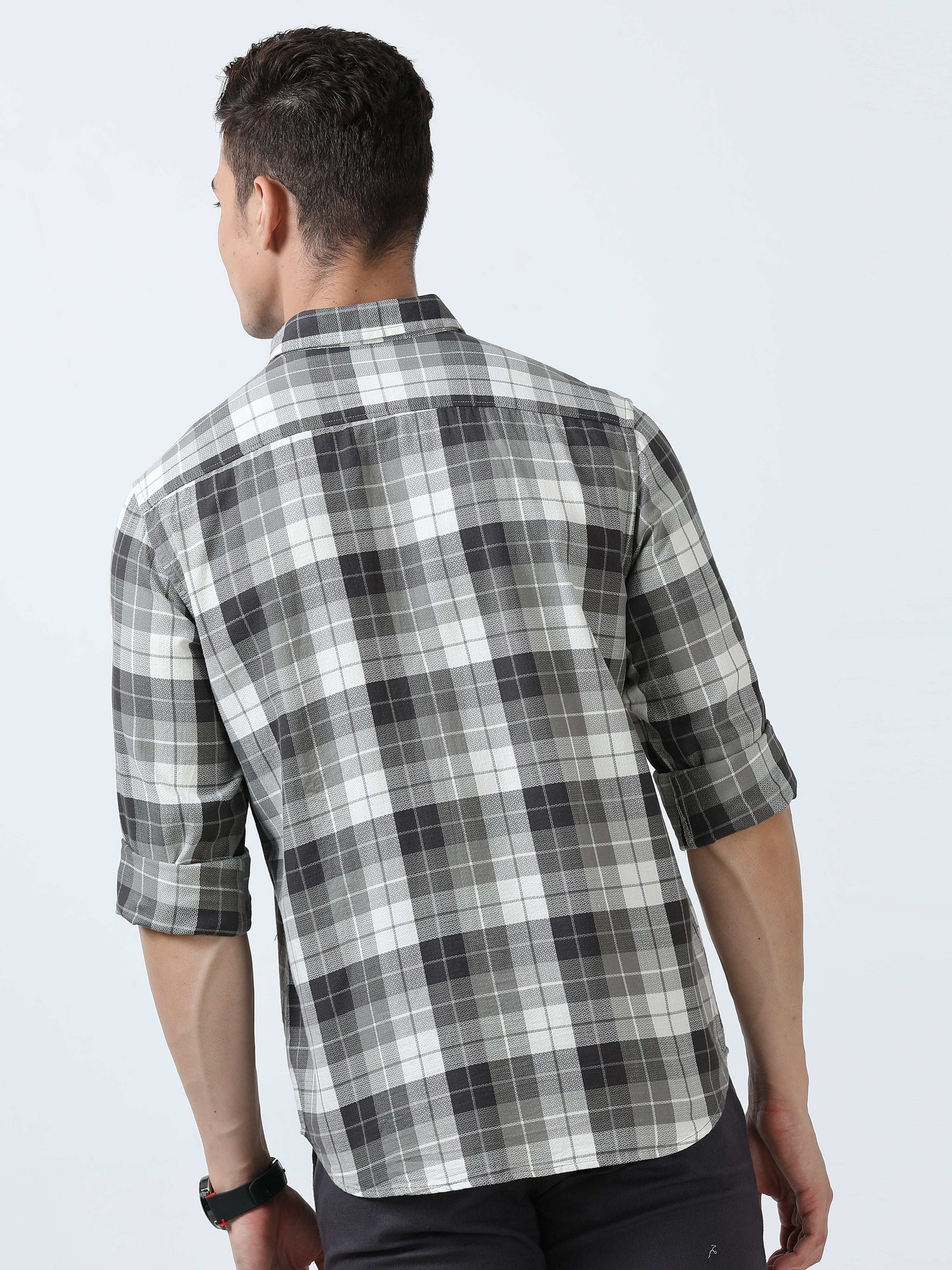 MEN'S DK.GREY CHECKS SLIM FIT SHIRT