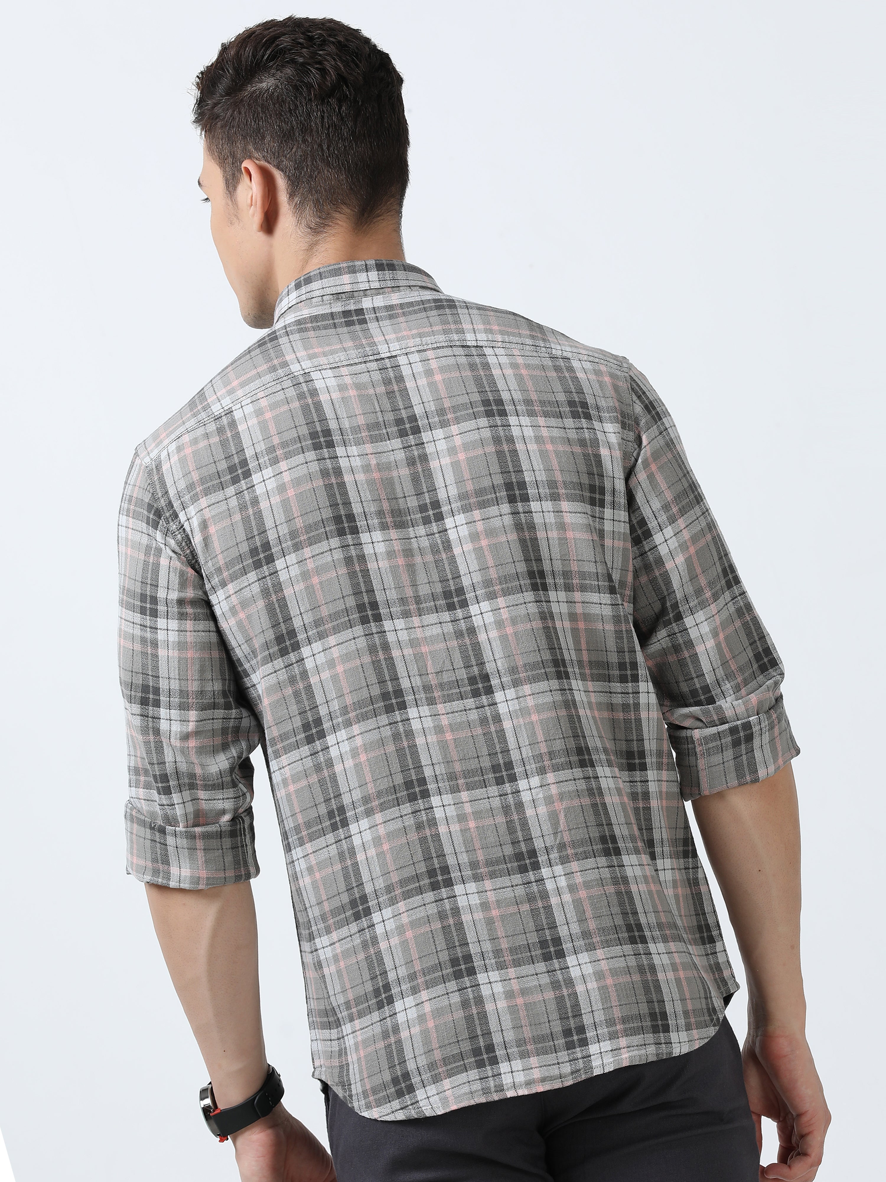 MEN'S DK.GREY CHECKS  SLIM FIT SHIRT