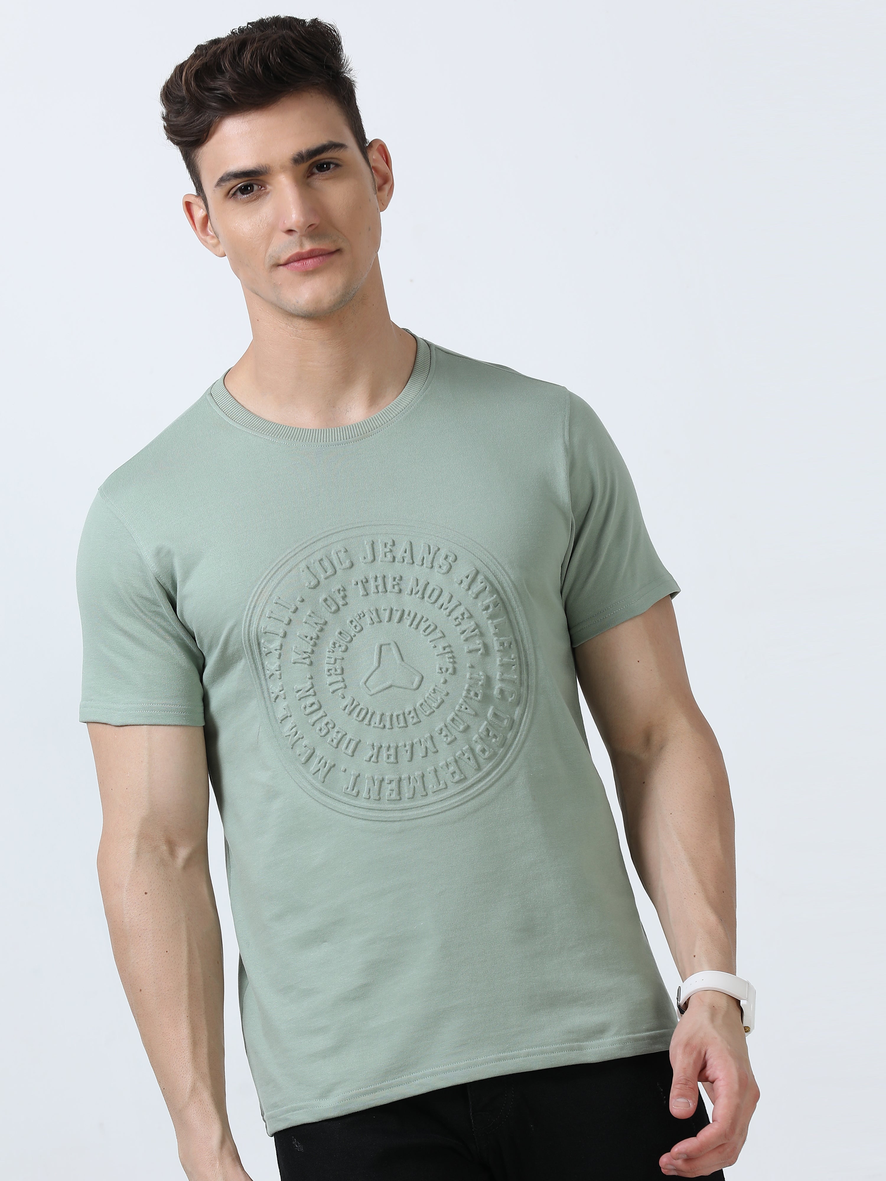 MEN'S OLIVE SOLID SLIM FIT T SHIRT