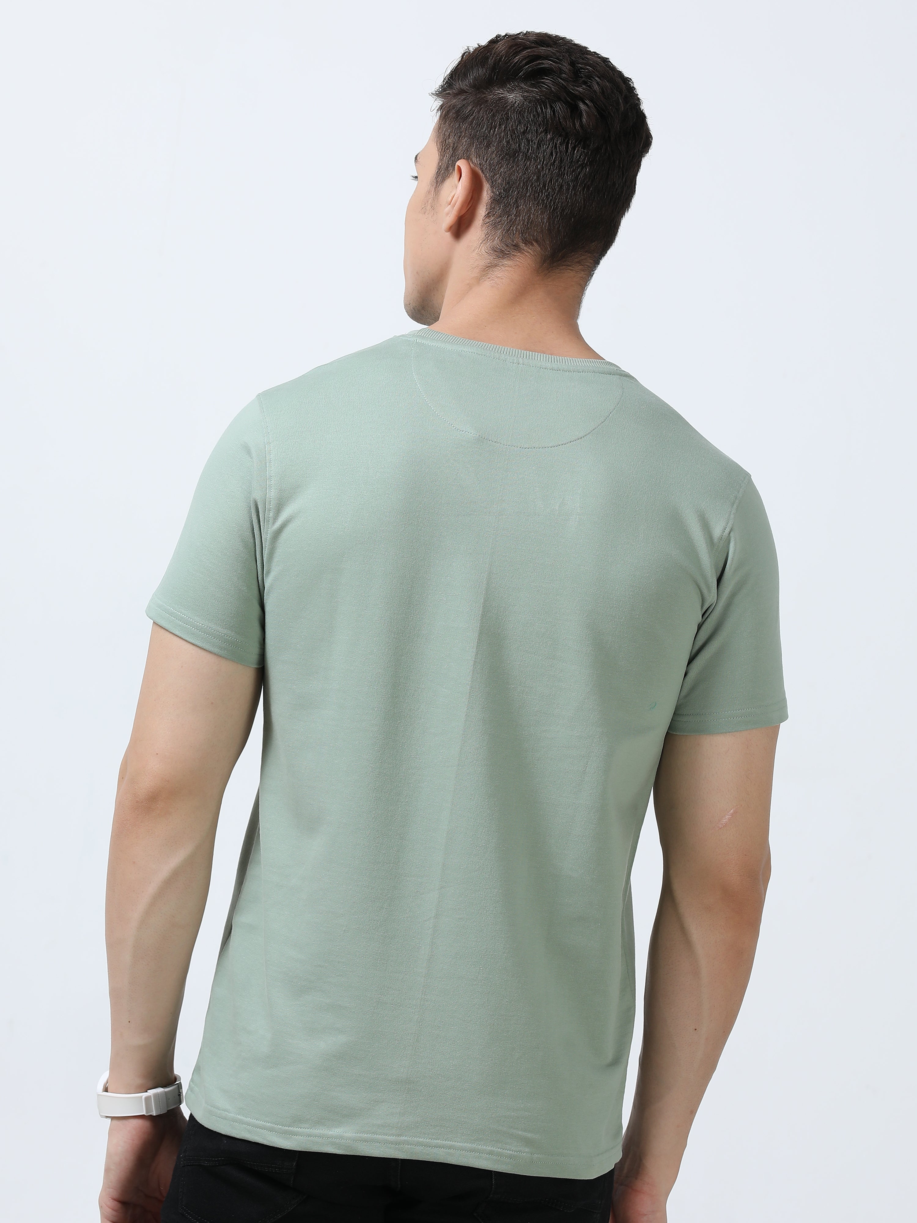 MEN'S OLIVE SOLID SLIM FIT T SHIRT