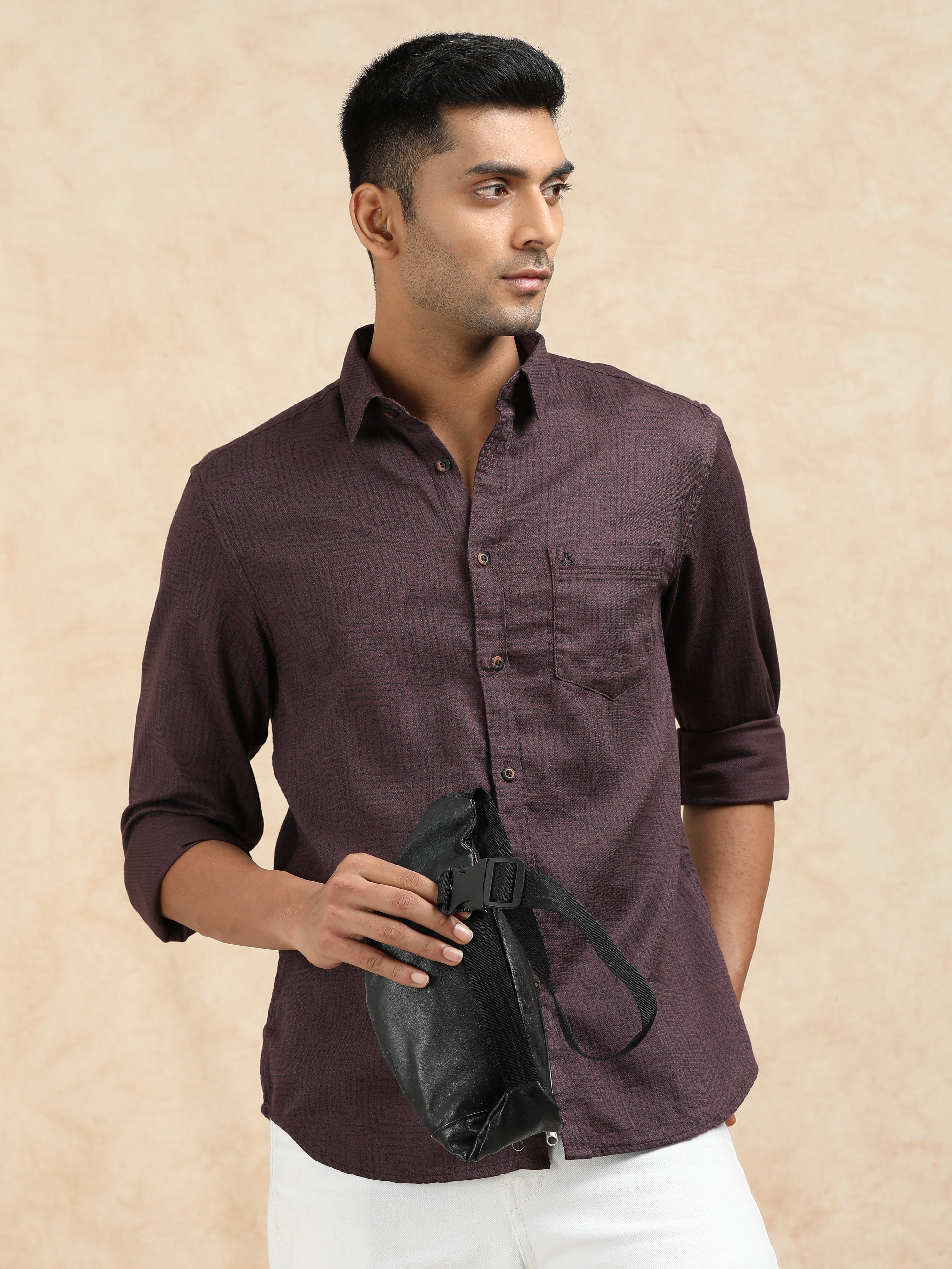 MEN'S DK.PURPLE  PRINT SLIM FIT SHIRT