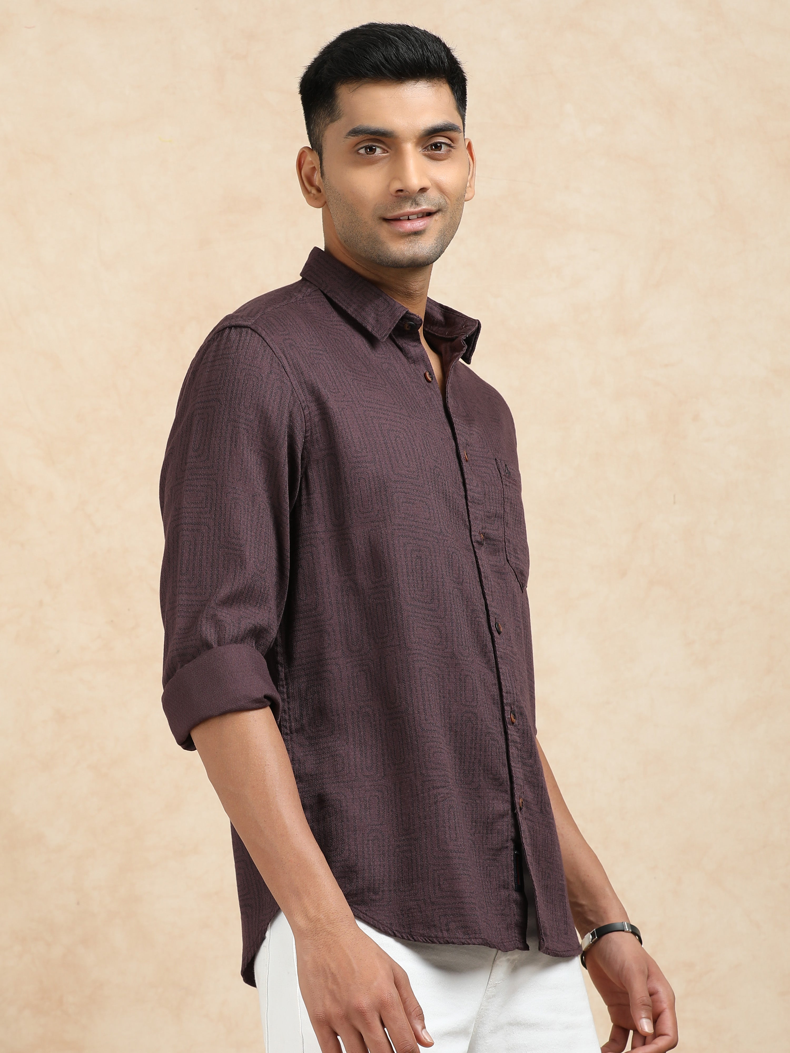 MEN'S DK.PURPLE  PRINT SLIM FIT SHIRT