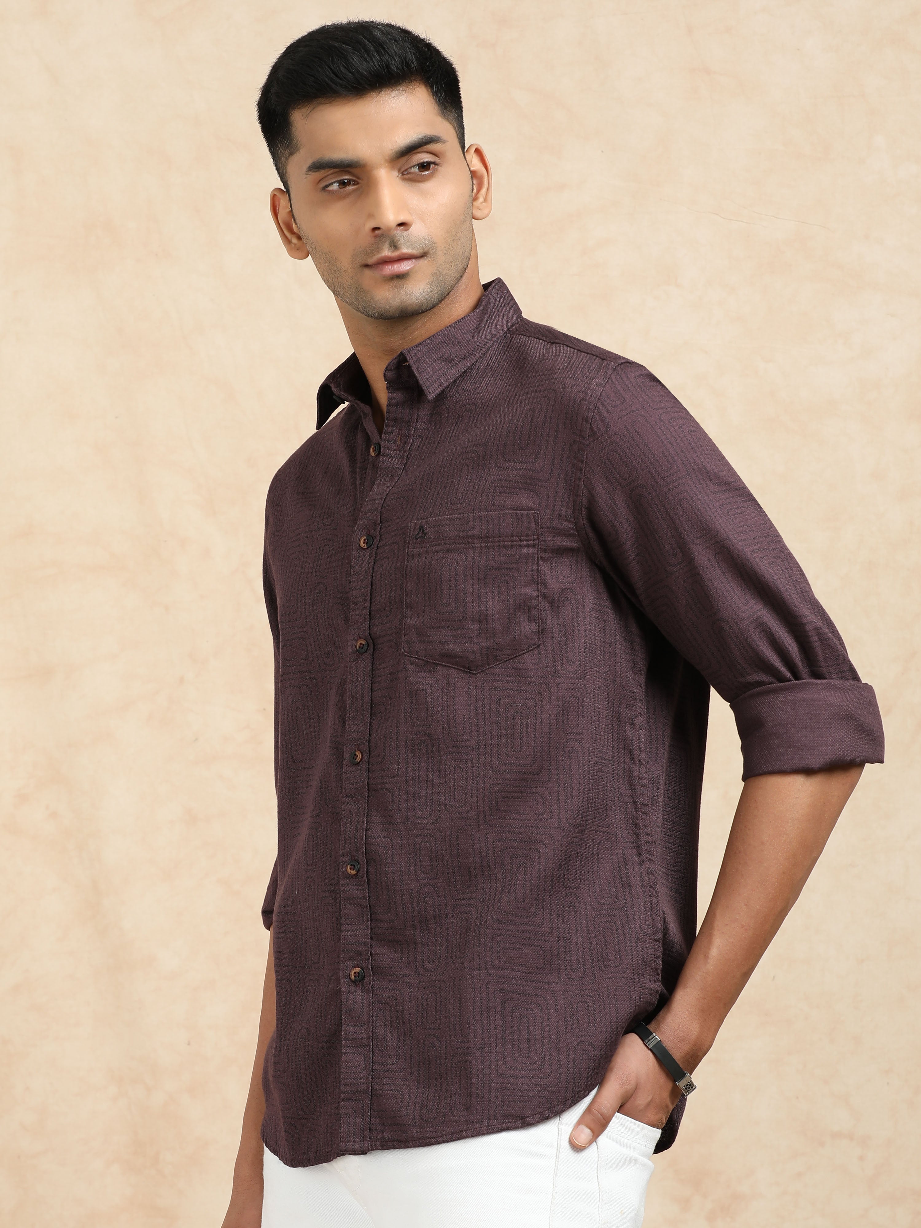 MEN'S DK.PURPLE  PRINT SLIM FIT SHIRT