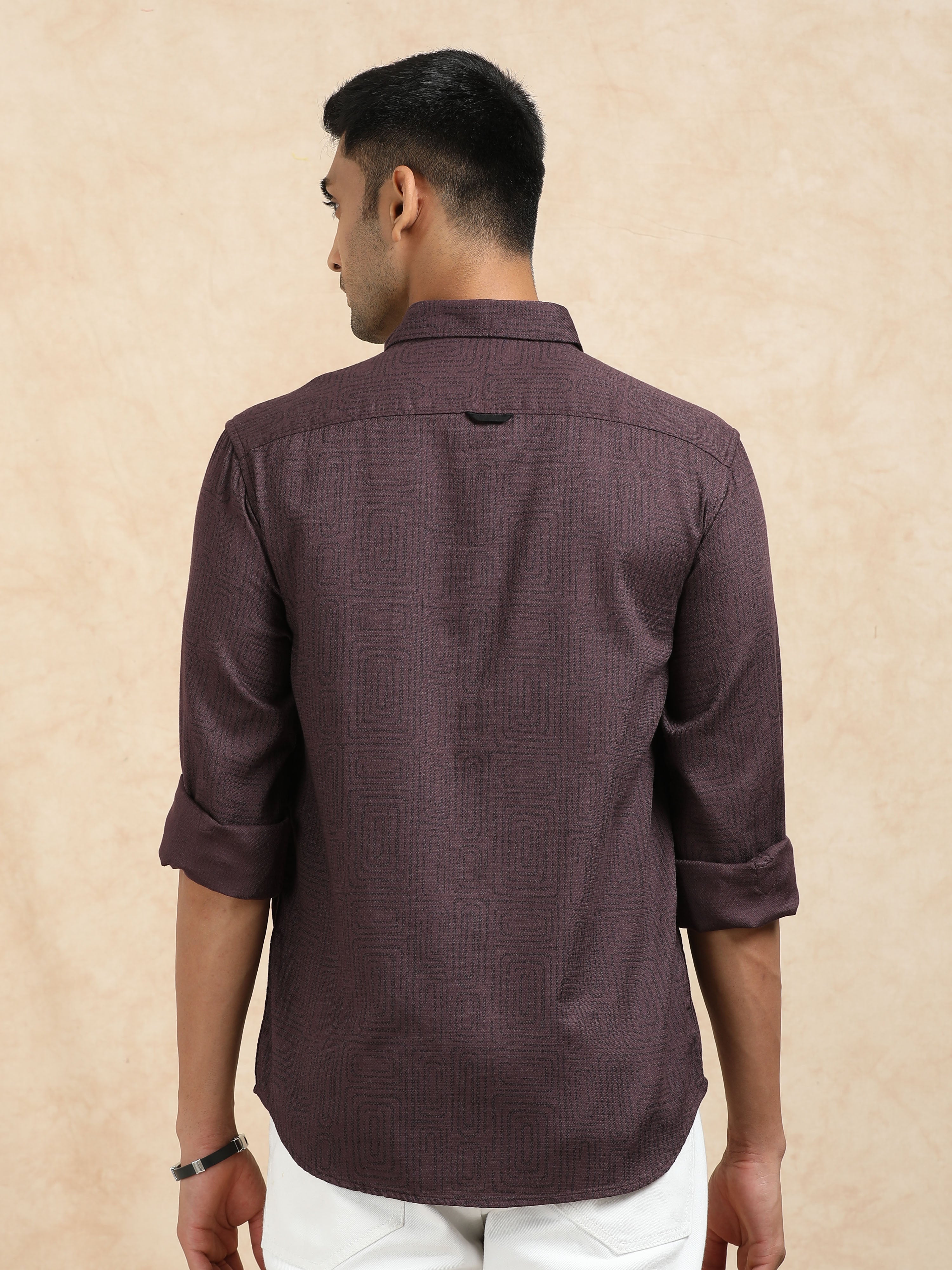 MEN'S DK.PURPLE  PRINT SLIM FIT SHIRT