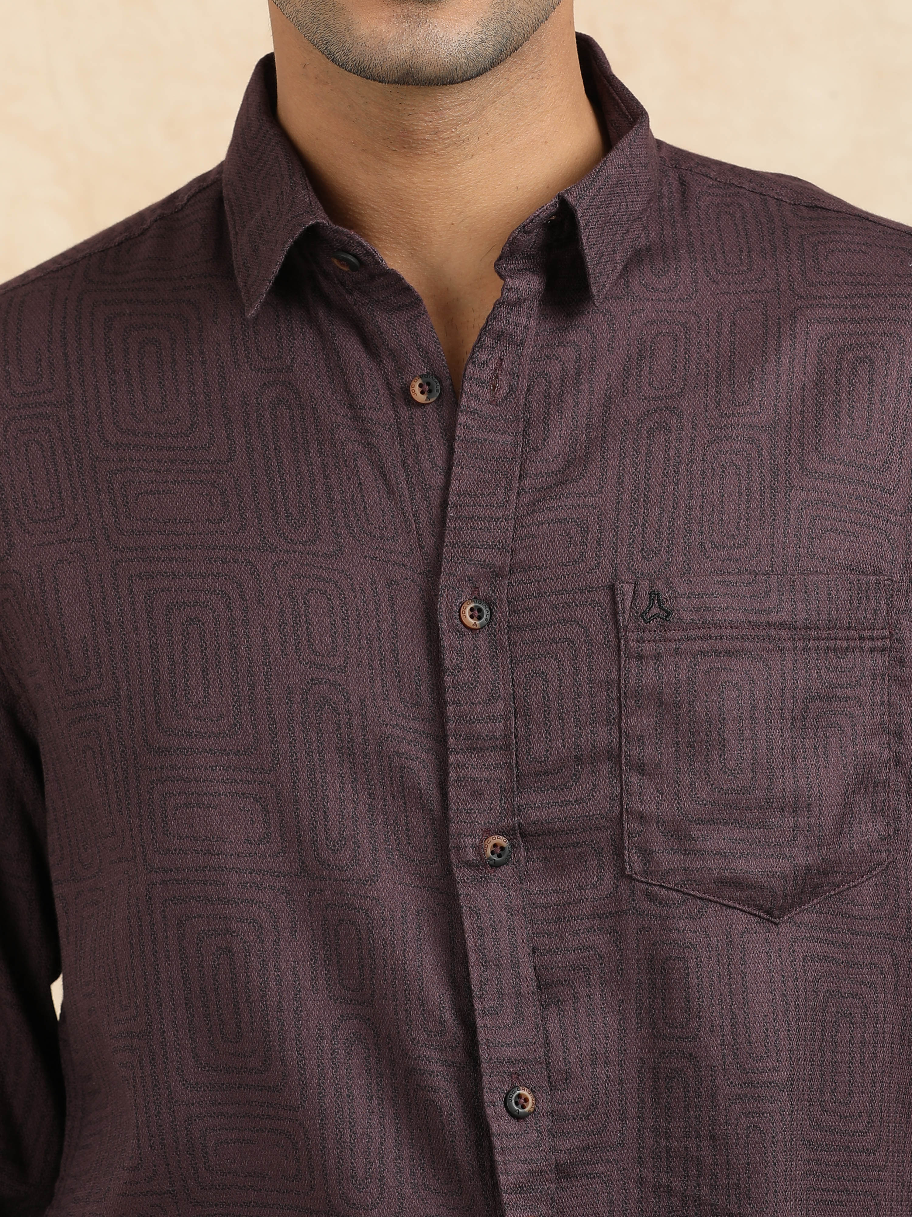MEN'S DK.PURPLE  PRINT SLIM FIT SHIRT