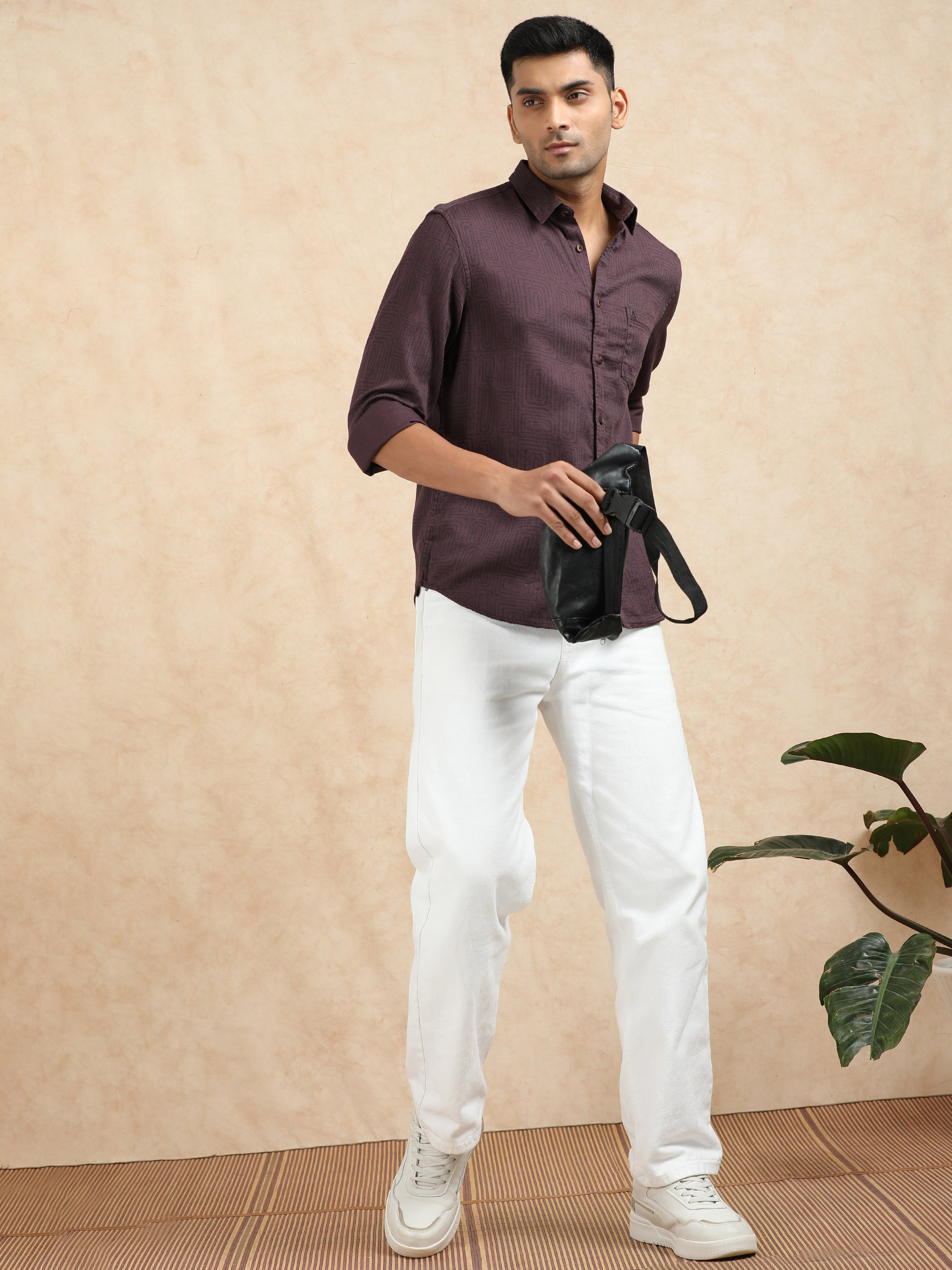 MEN'S DK.PURPLE  PRINT SLIM FIT SHIRT