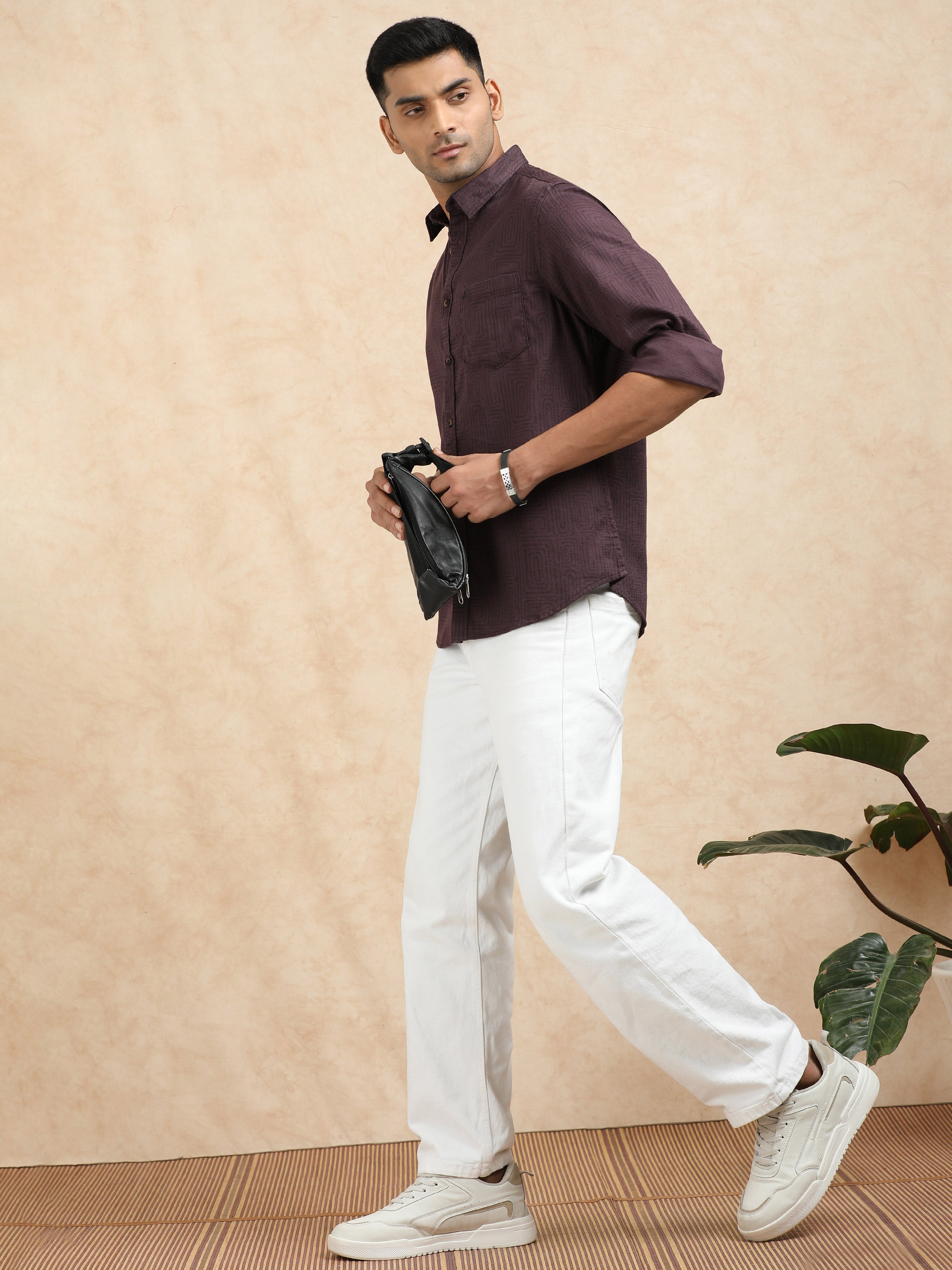 MEN'S DK.PURPLE  PRINT SLIM FIT SHIRT