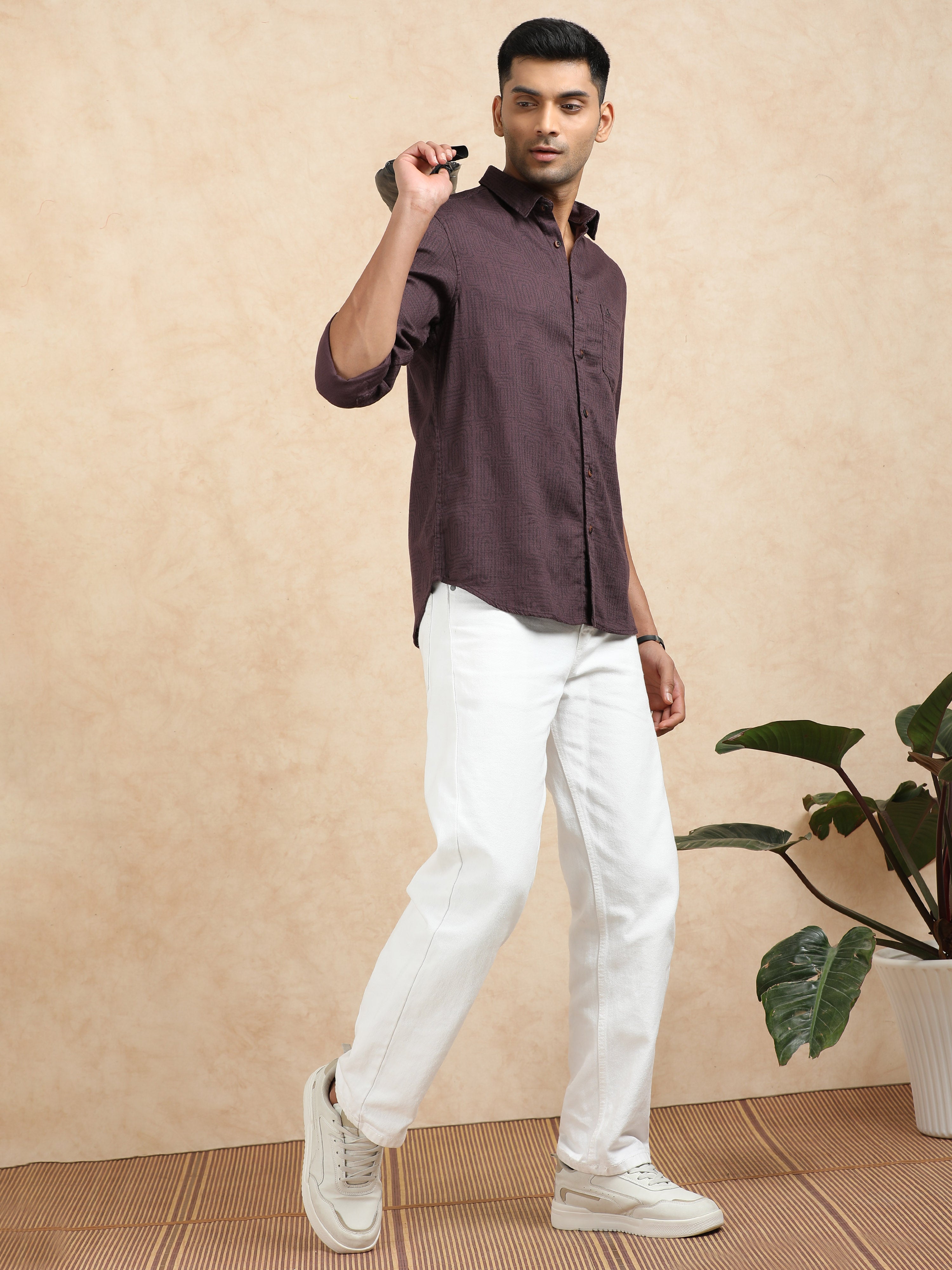 MEN'S DK.PURPLE  PRINT SLIM FIT SHIRT