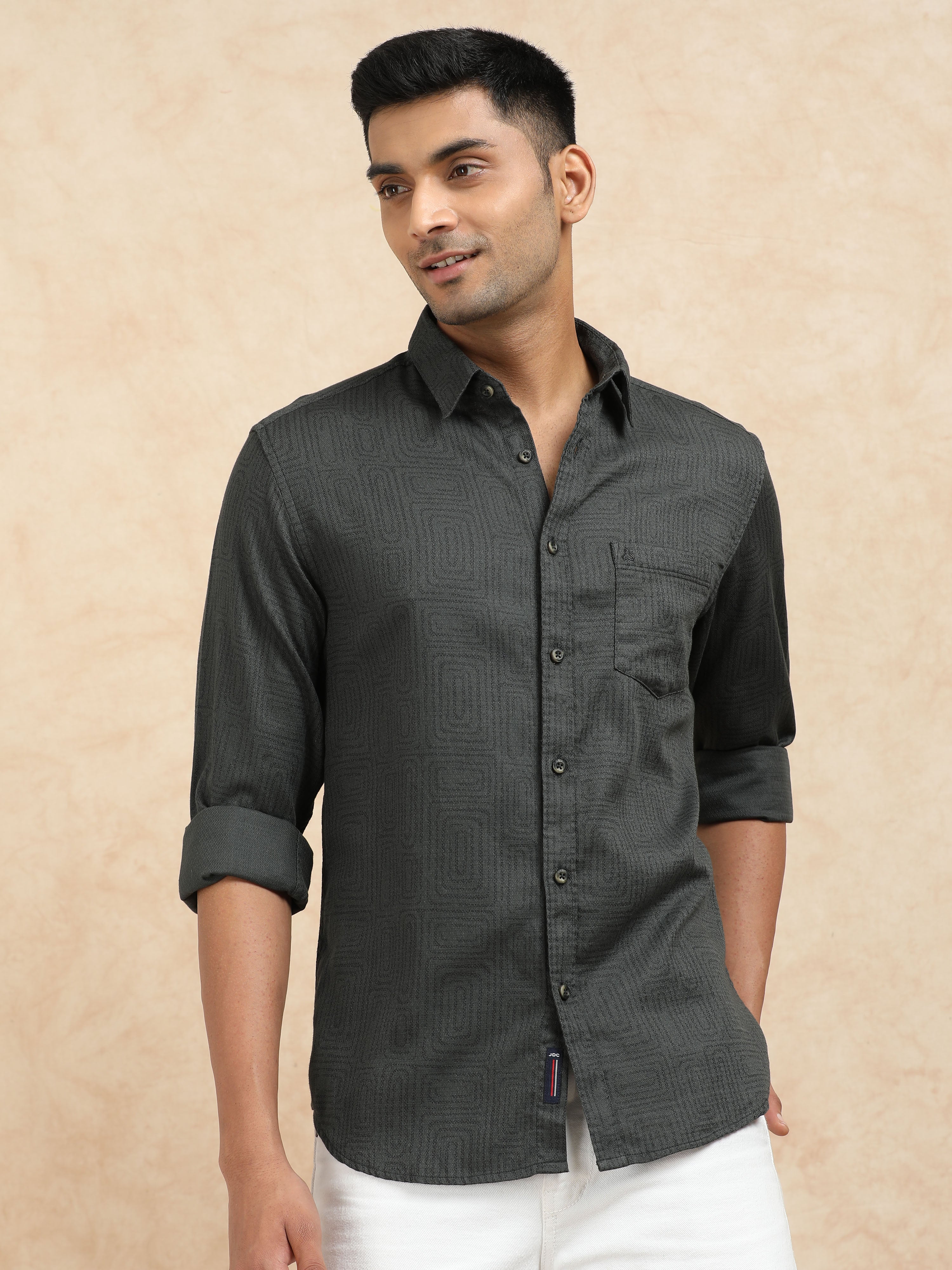 MEN'S DK.GREEN PRINT SLIM FIT SHIRT
