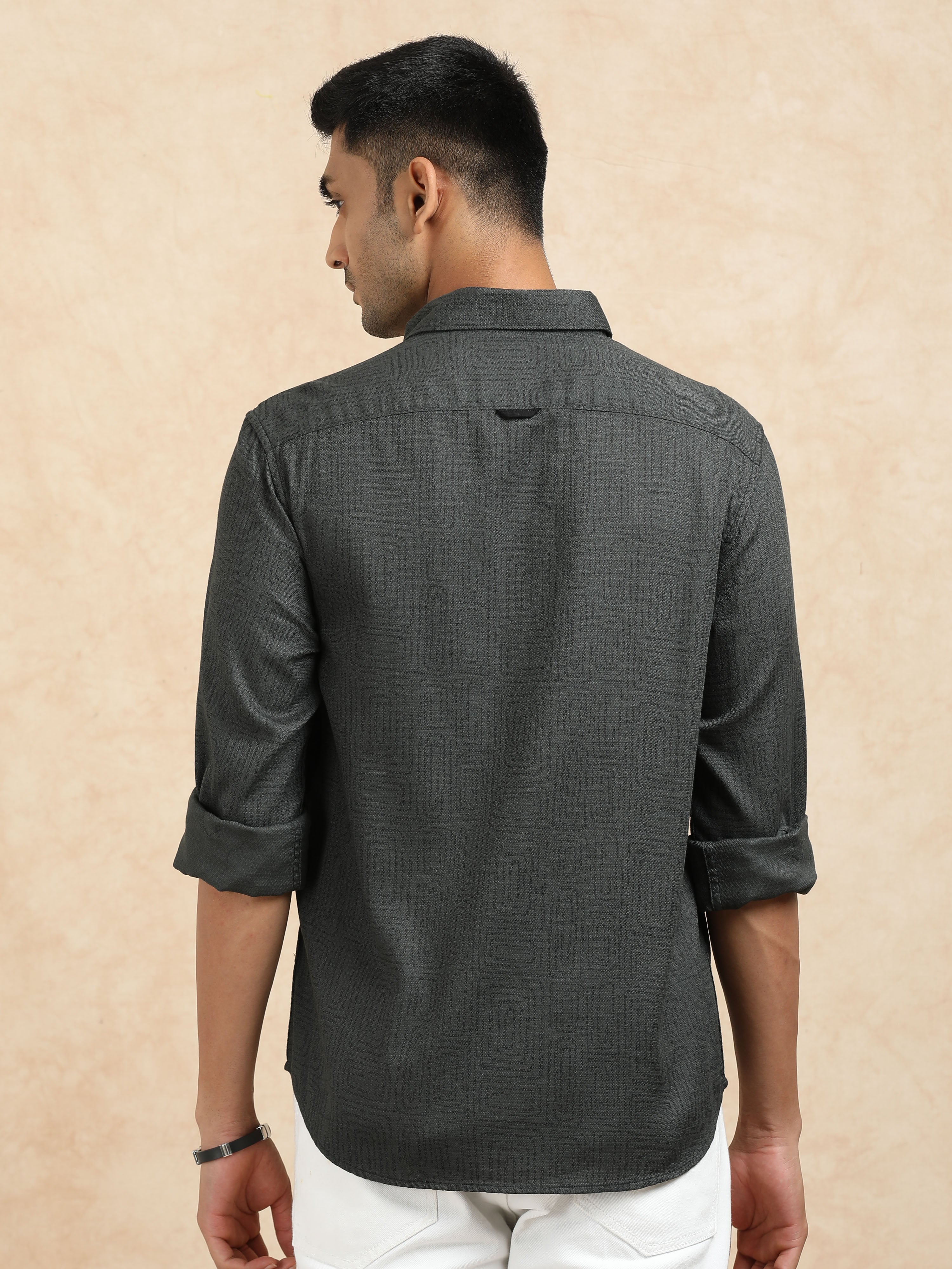 MEN'S DK.GREEN PRINT SLIM FIT SHIRT
