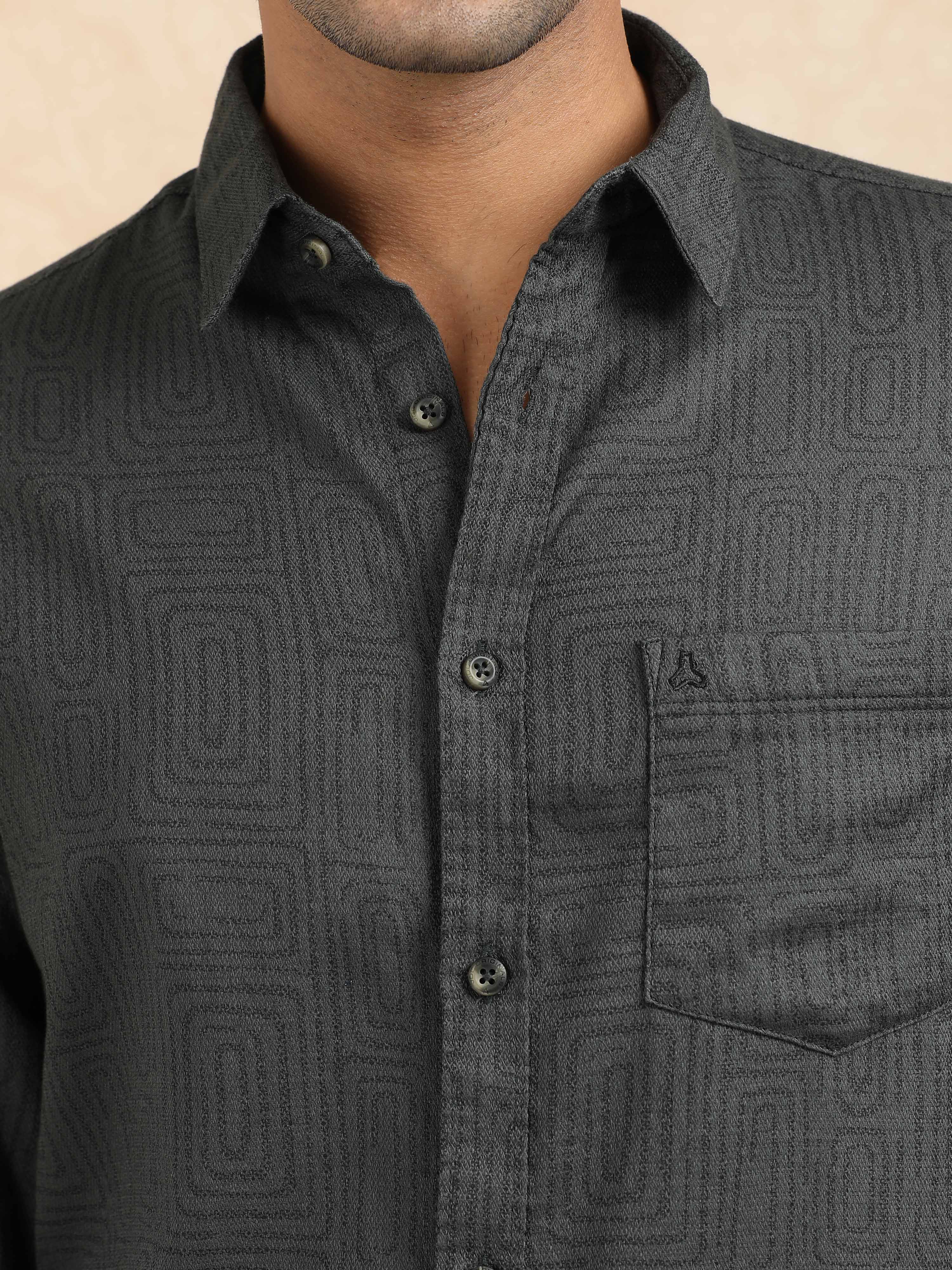 MEN'S DK.GREEN PRINT SLIM FIT SHIRT