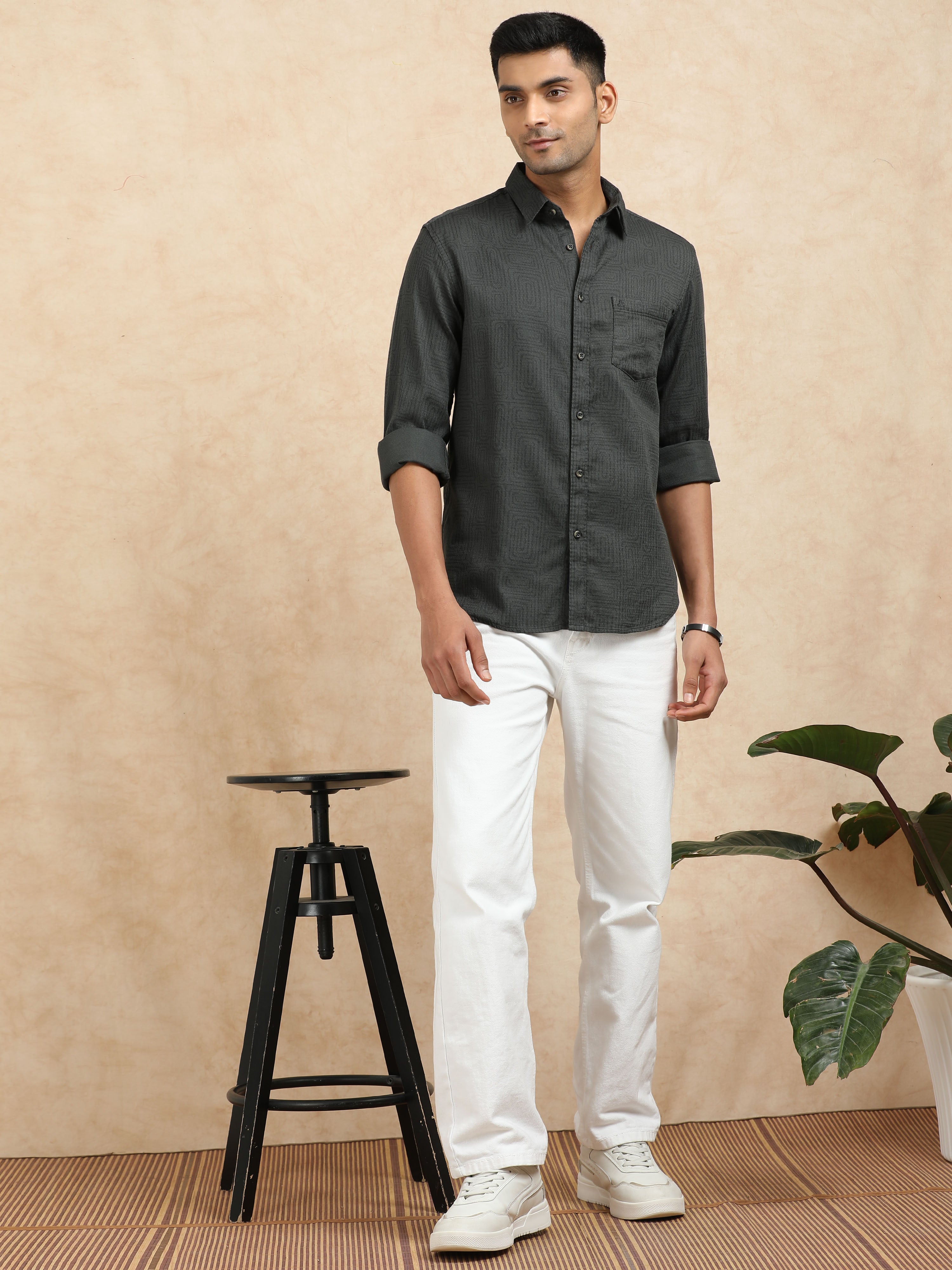 MEN'S DK.GREEN PRINT SLIM FIT SHIRT